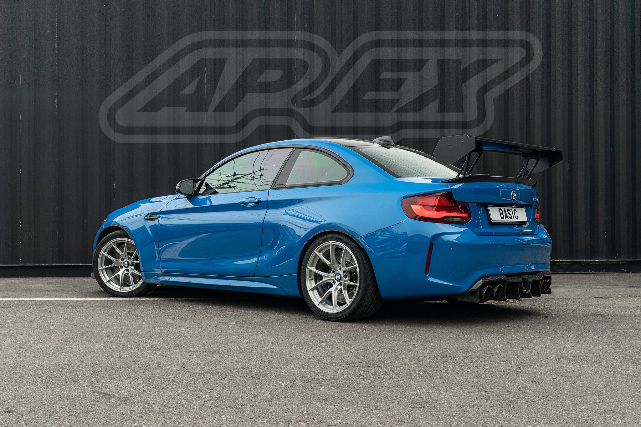 Blue BMW F87 M2 with 18" VS-5RS Apex wheels in Brushed Clear