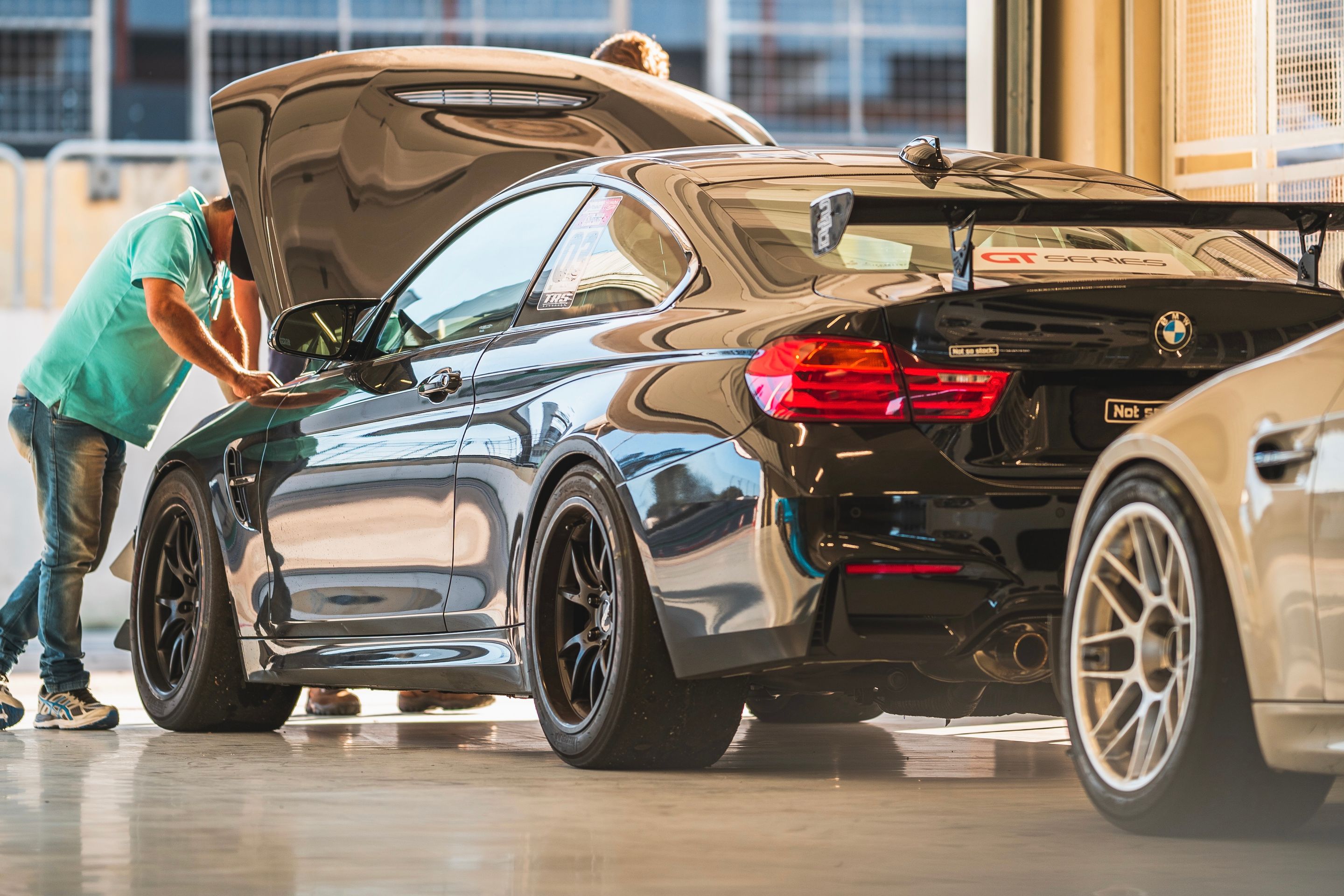 Black BMW F82 Coupe M4 with 18" FL-5 Apex wheels in Satin Black