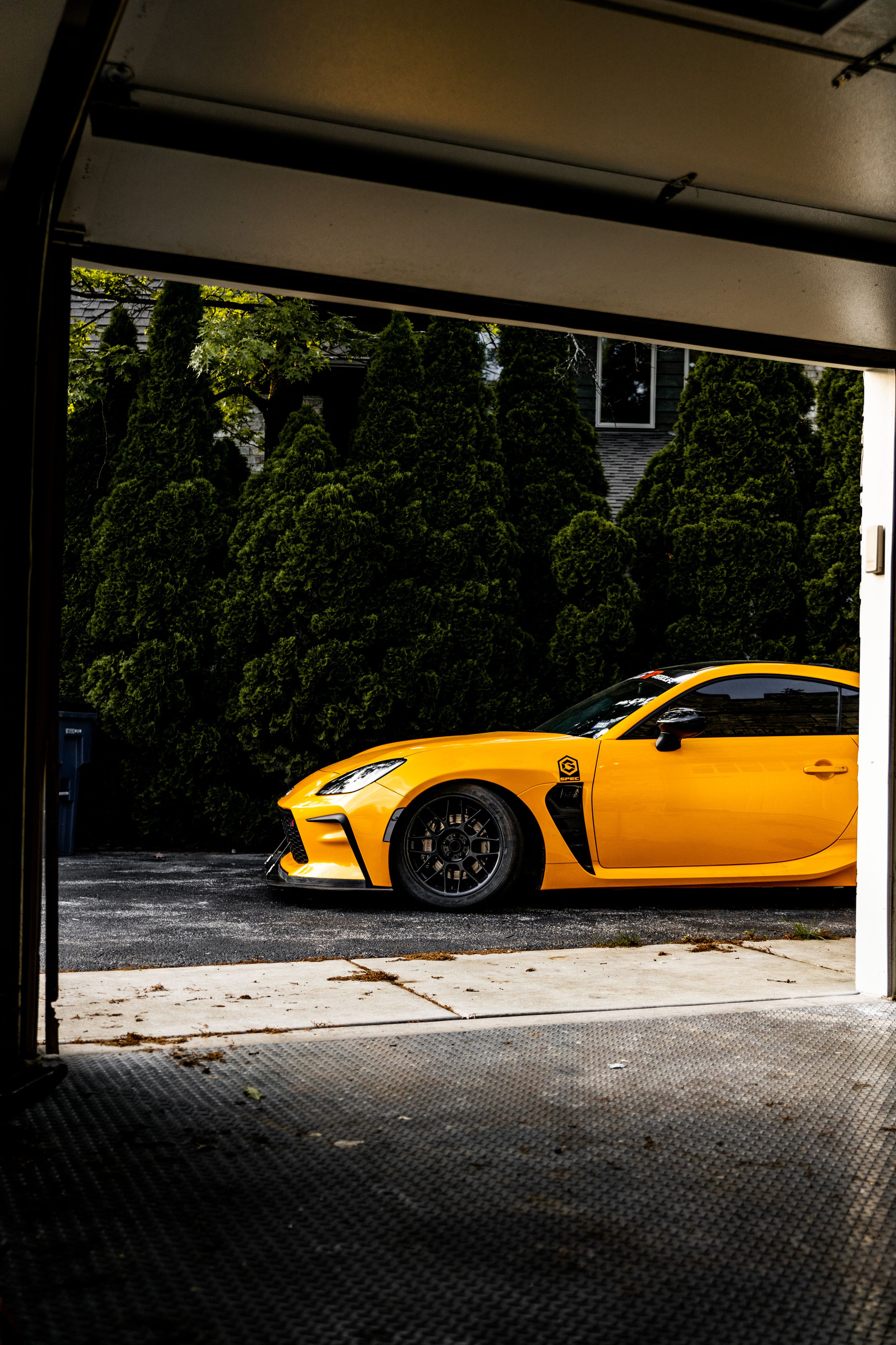 Yellow Toyota GR86 with 17" ARC-8 Apex wheels in Satin Black
