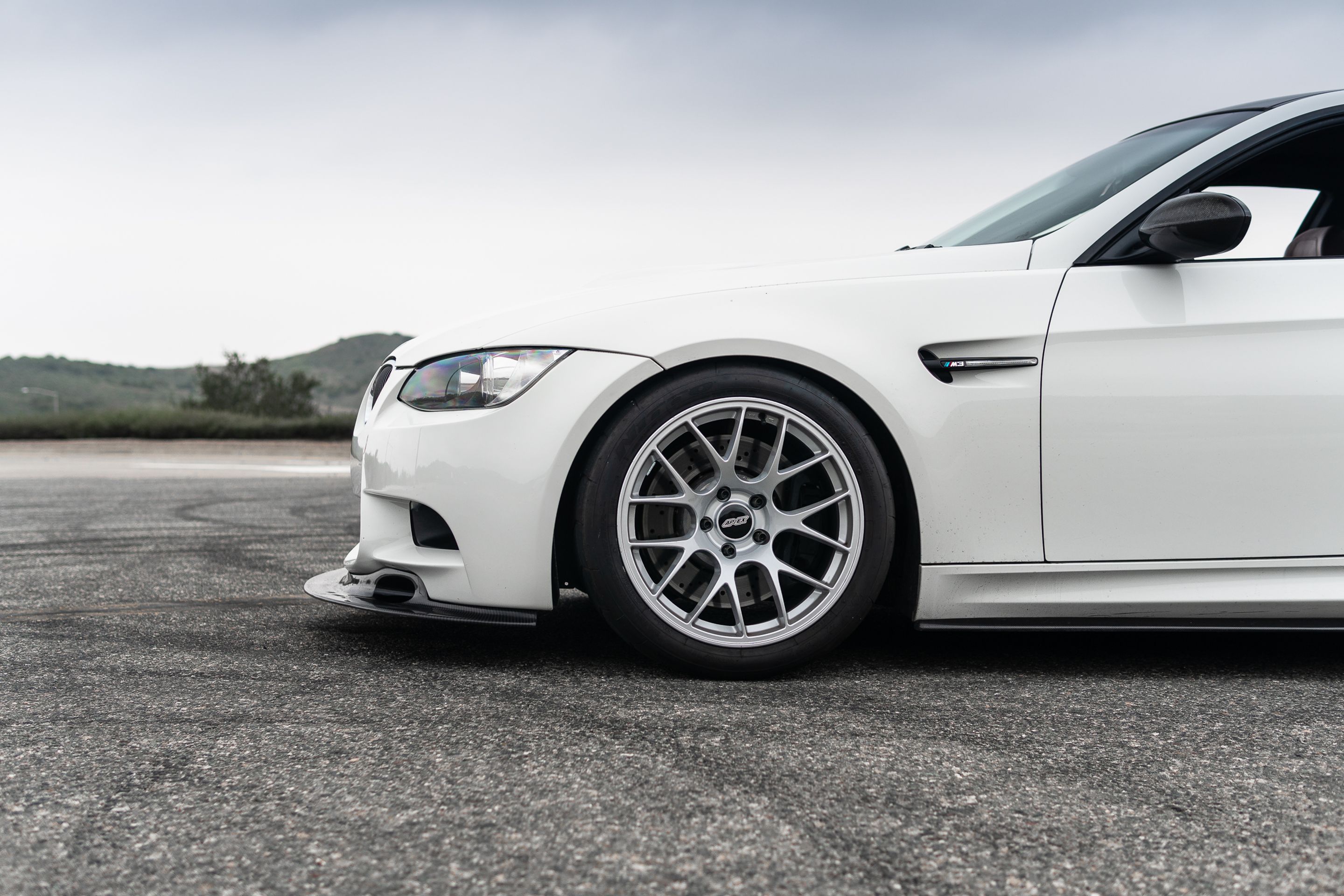 White BMW E92 Coupe M3 with 18" EC-7 Apex wheels in Race Silver