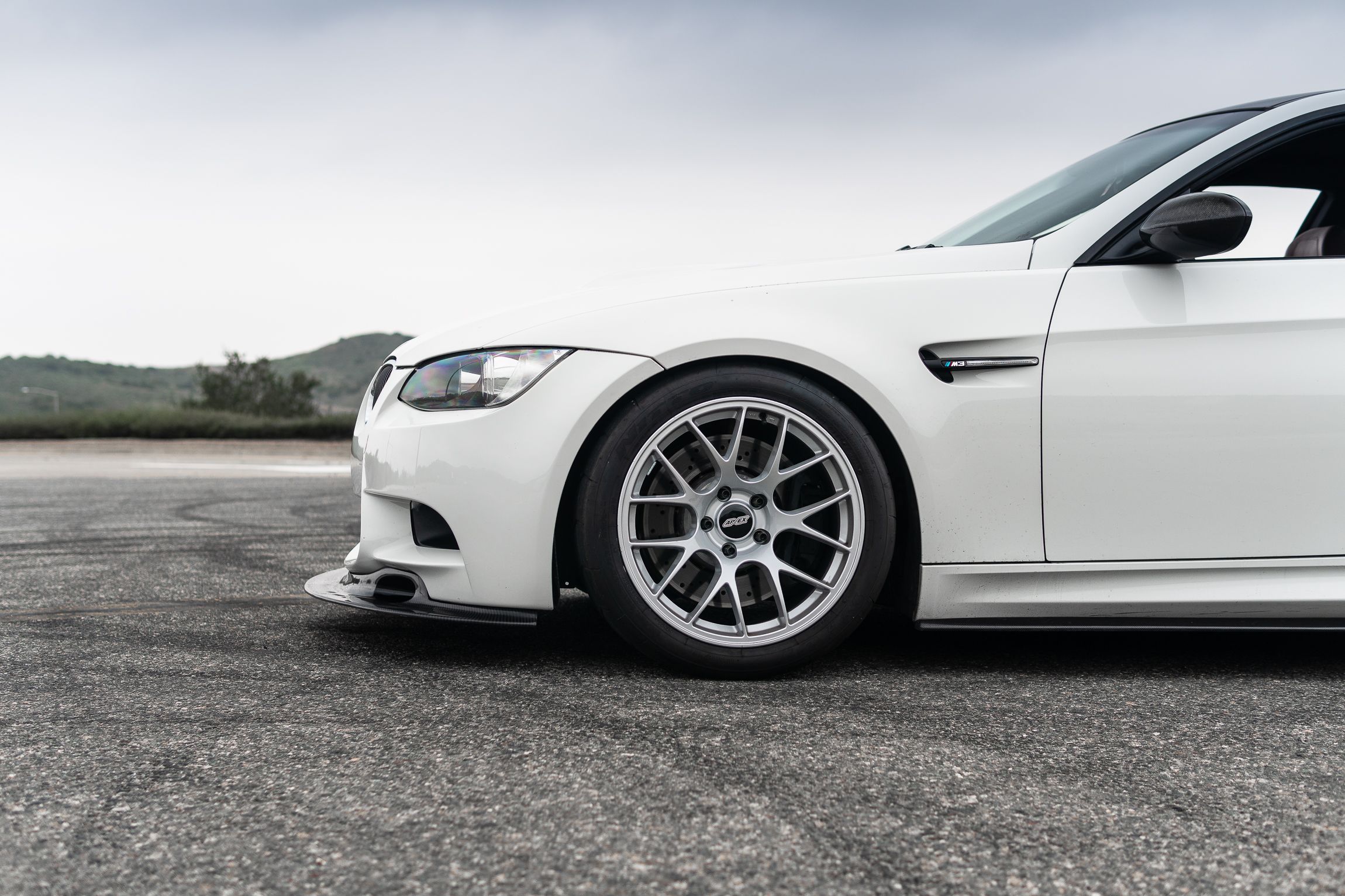 White BMW E92 Coupe M3 with 18" EC-7 Apex wheels in Race Silver
