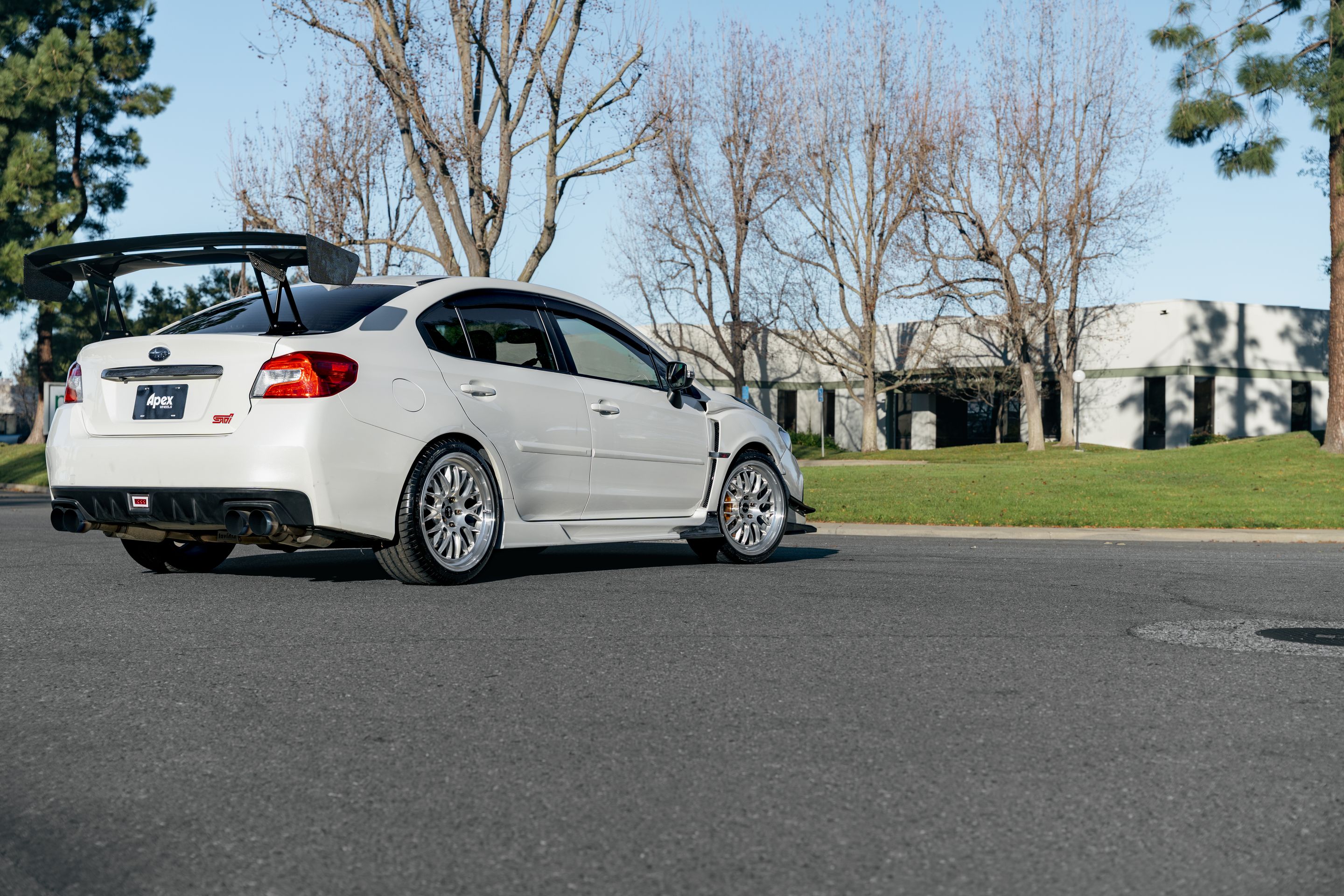 White Subaru VA WRX STI with 19" ML-10RT Apex wheels in Machined Lip Brushed Clear