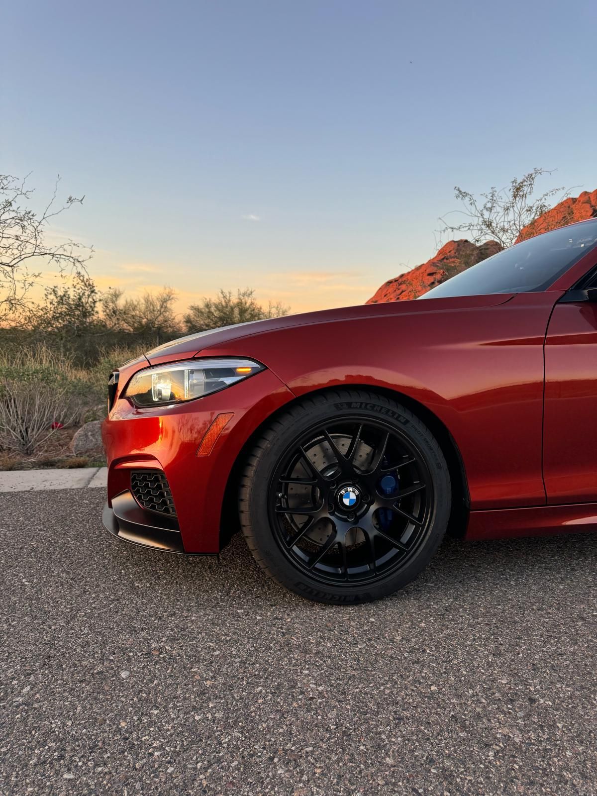 Orange BMW F22 Coupe 2 Series with 18" EC-7 Apex wheels in Satin Black