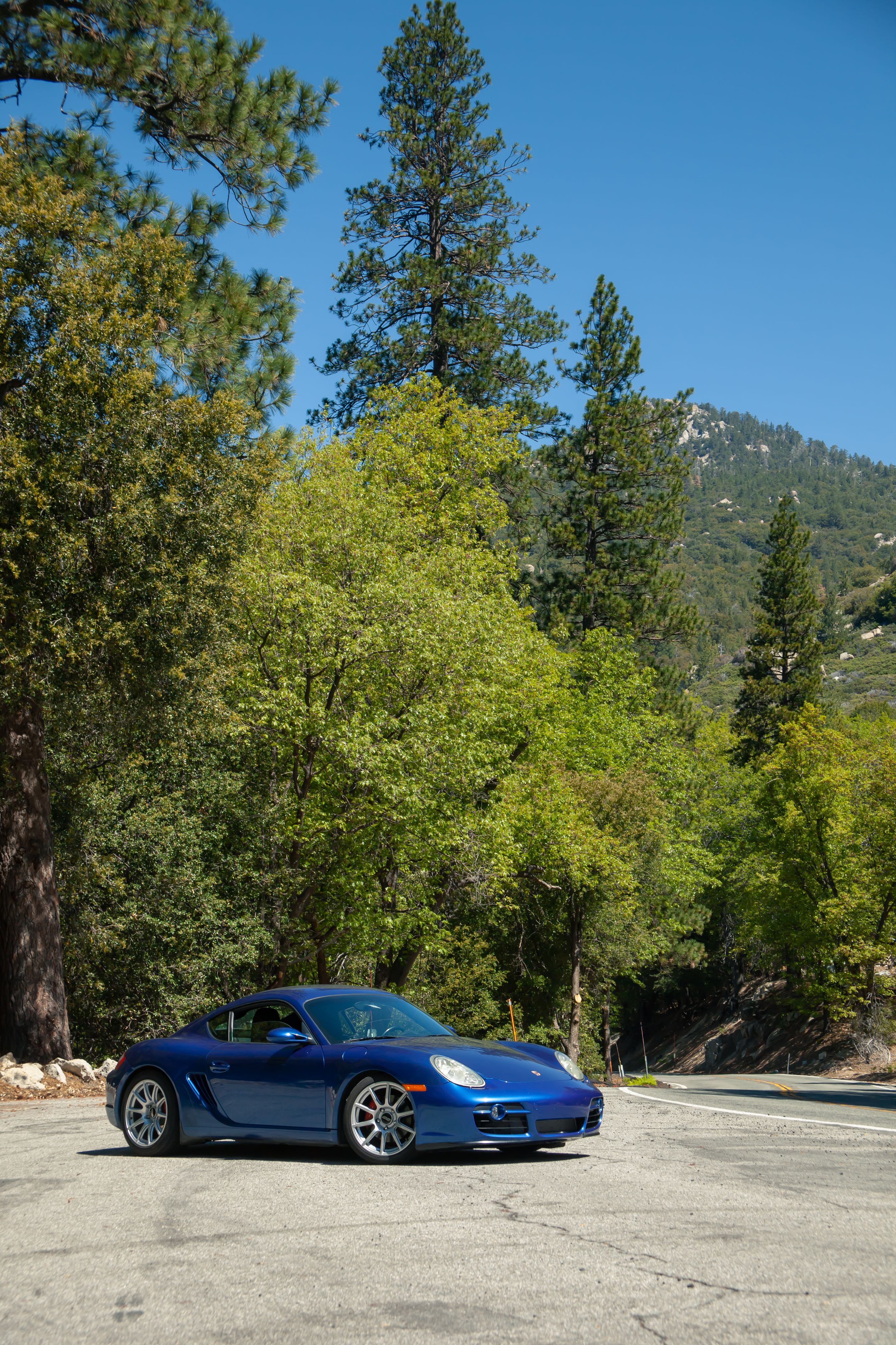 Blue Porsche 987 Cayman S with 18" SM-10 Apex wheels in Race Silver