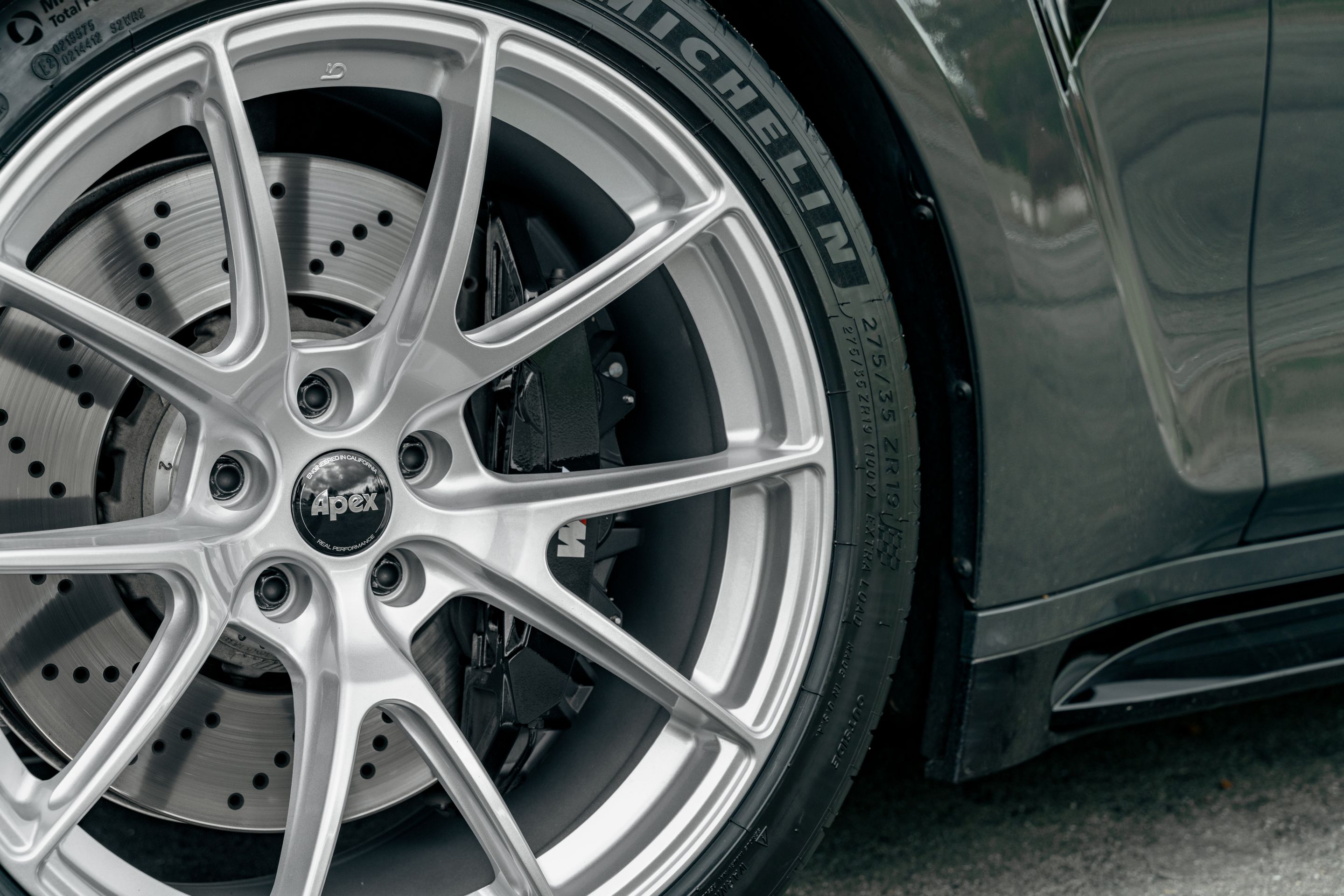 Grey BMW G80 M3 with 19" VS-5 Apex wheels in Race Silver