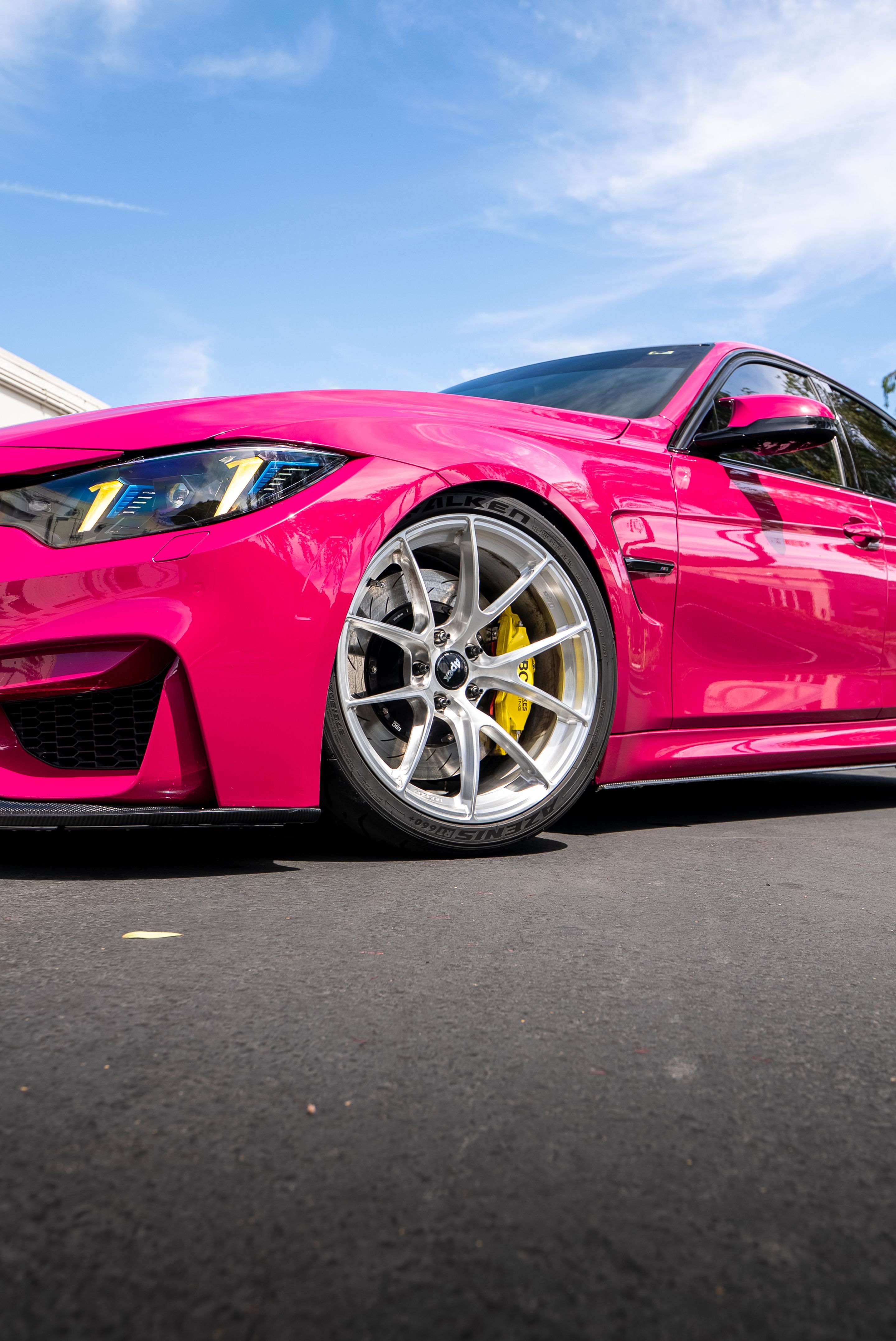 Pink BMW F80 M3 with 19" VS-5RS Apex wheels in Brushed Clear