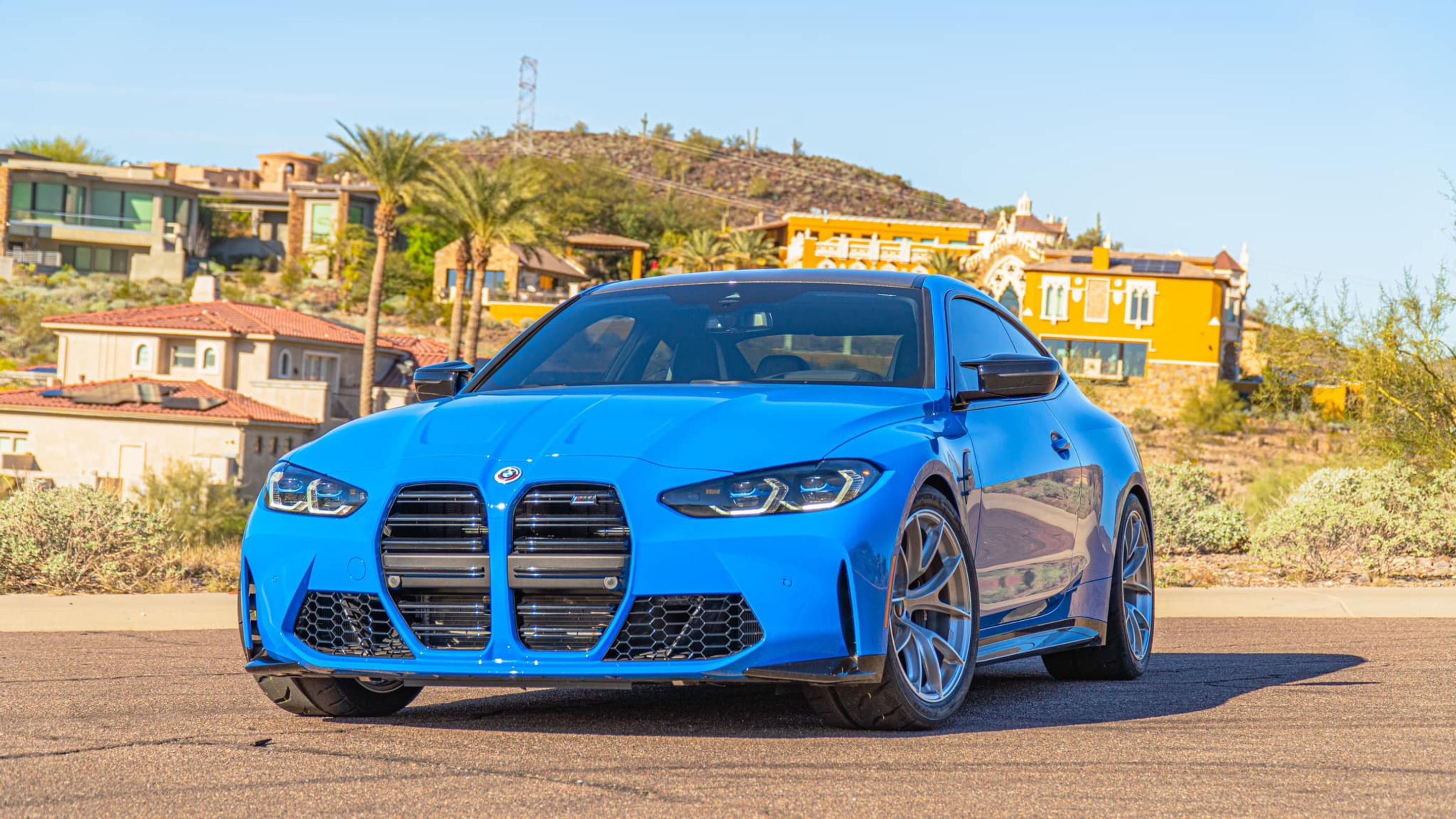 Blue BMW G82 Coupe M4 with 19" VS-5RS Apex wheels in Brushed Clear