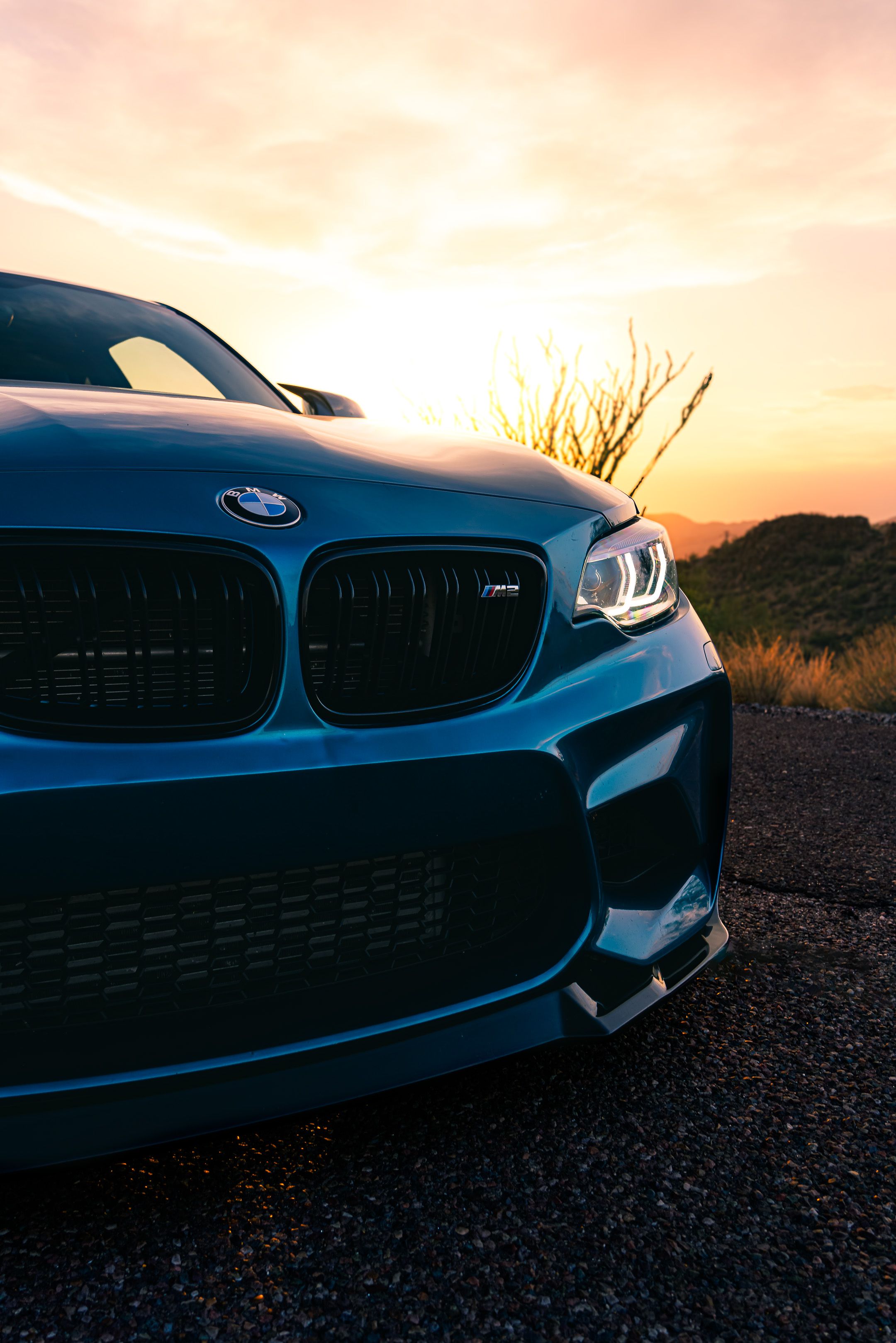 Blue BMW F87 M2 with 19" EC-7 Apex wheels in Race Silver