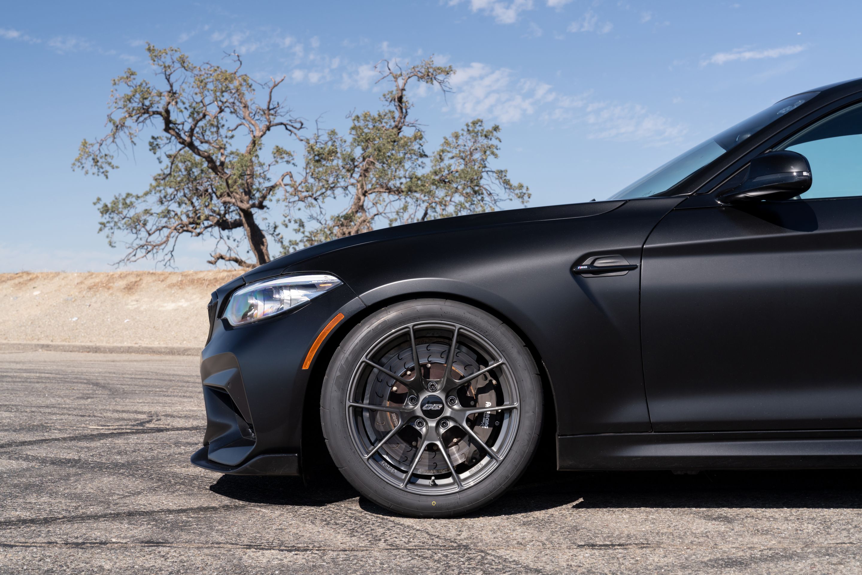 Black BMW F87 M2 with 18" VS-5RS Apex wheels in Anthracite