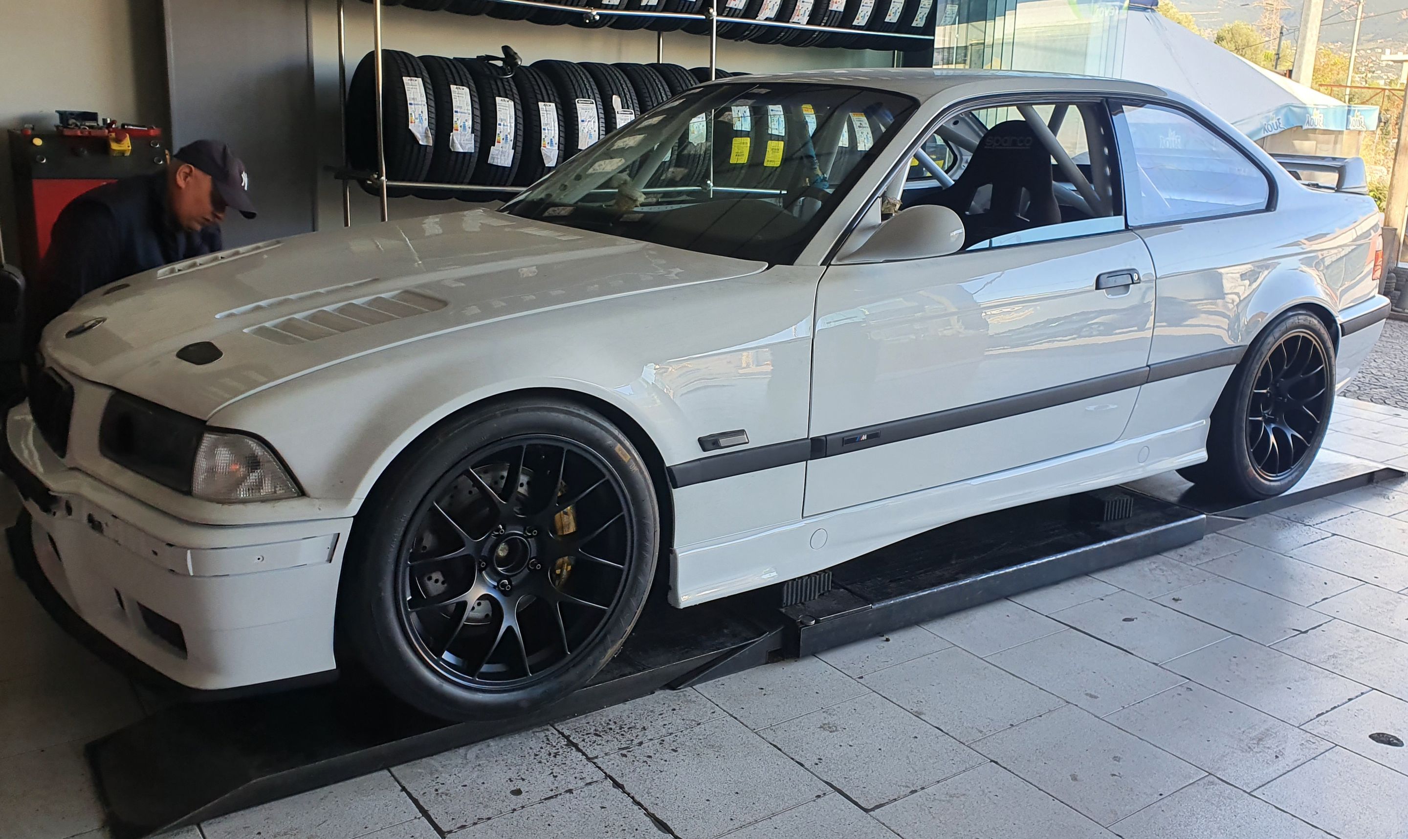 White BMW E36 3 Series with 18" EC-7 Apex wheels in Satin Black