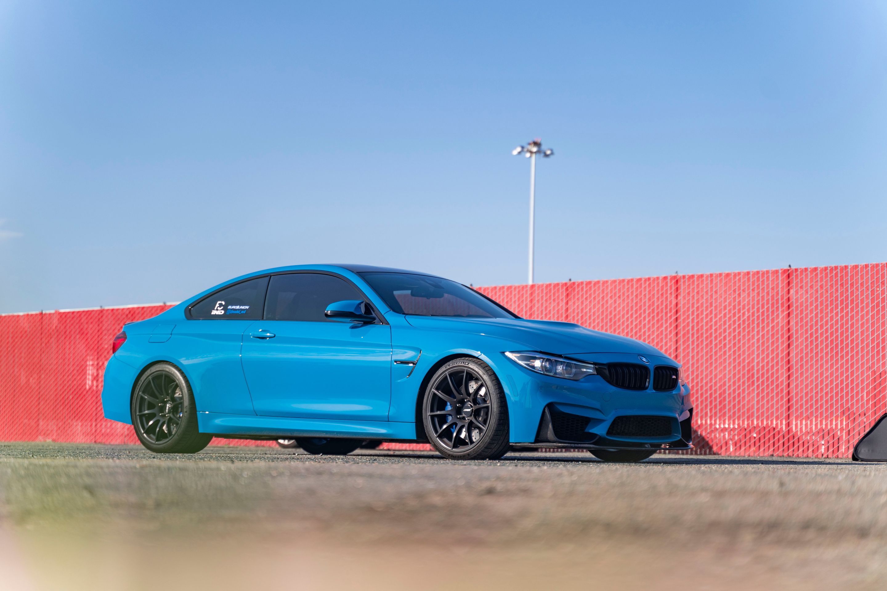 Blue BMW F82 Coupe M4 with 19" SM-10 Apex wheels in Satin Black