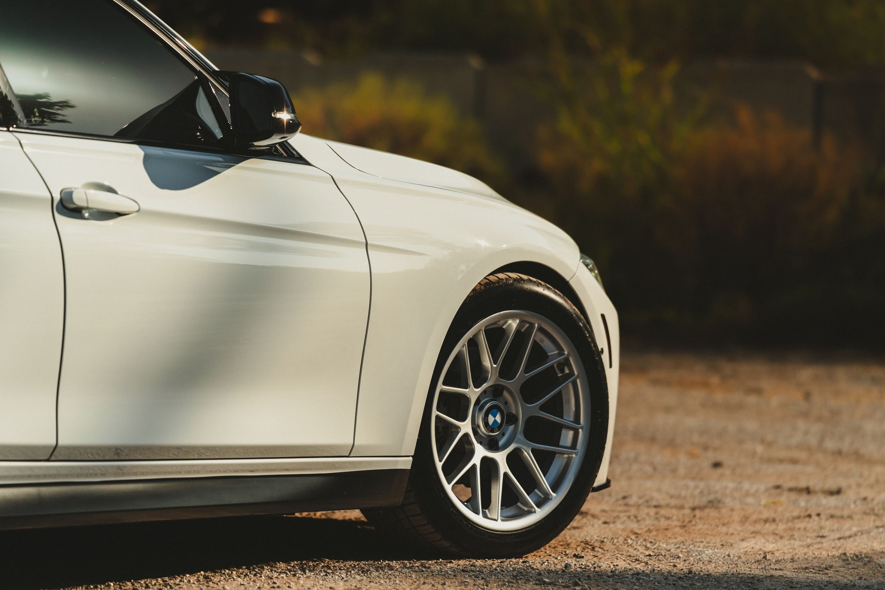 White BMW F31 Wagon 3 Series with 18" ARC-8 Apex wheels in Race Silver