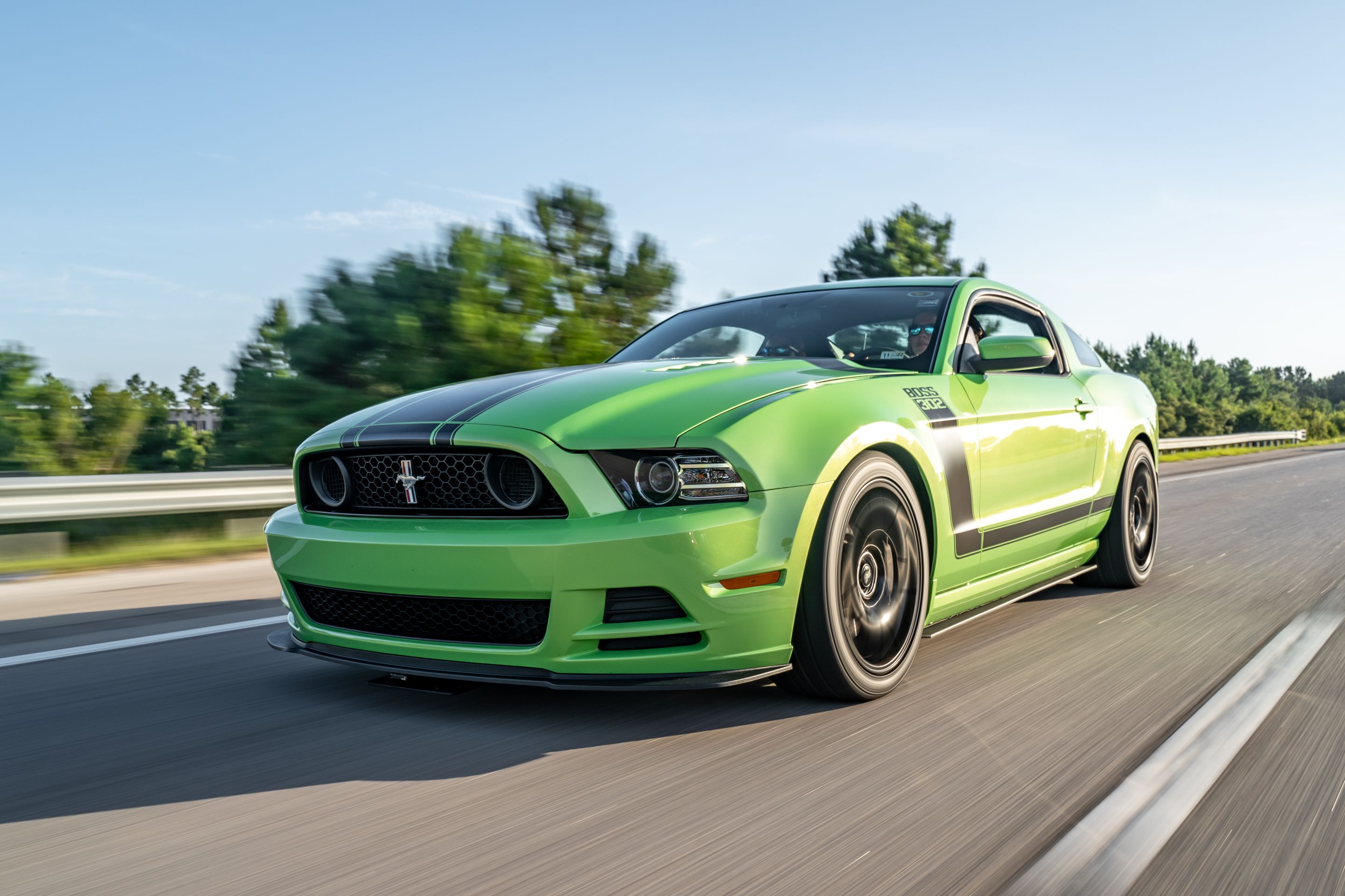 Green Ford S197 Mustang Boss 302 with 19" EC-7 Apex wheels in Satin Black
