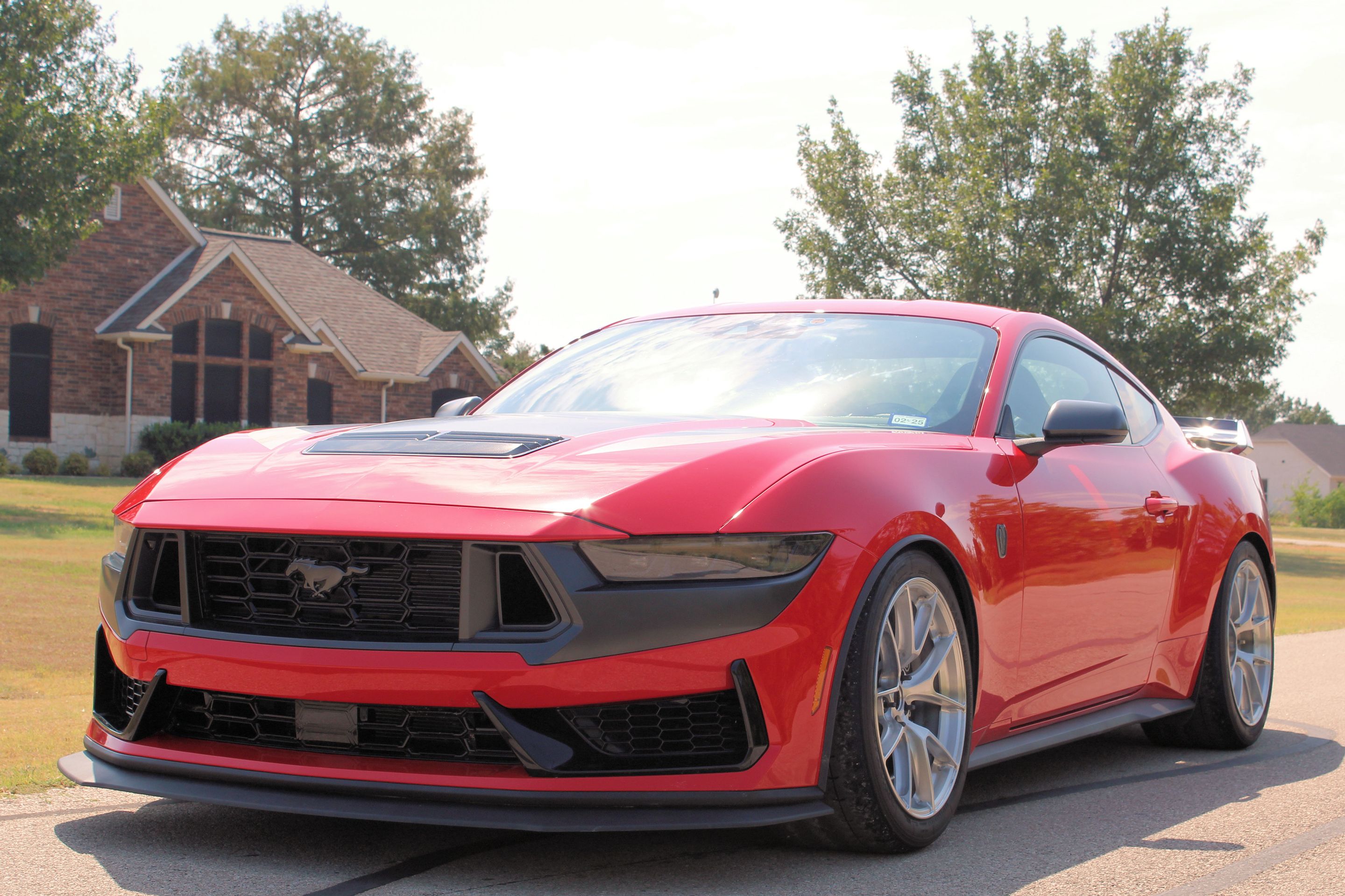 Red Ford S650 Mustang Dark Horse with 19" VS-5RS Apex wheels in Brushed Clear