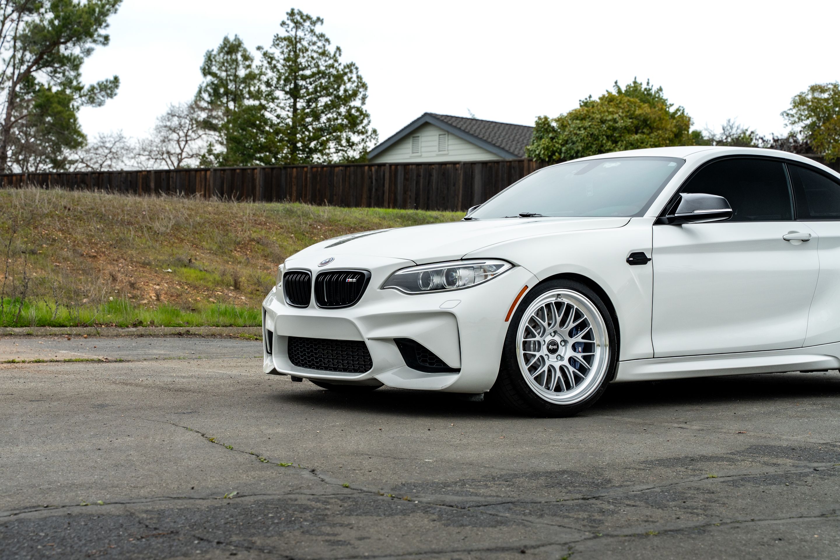 White BMW F87 M2 with 19" ML-10RT Apex wheels in Machined Lip Race Silver