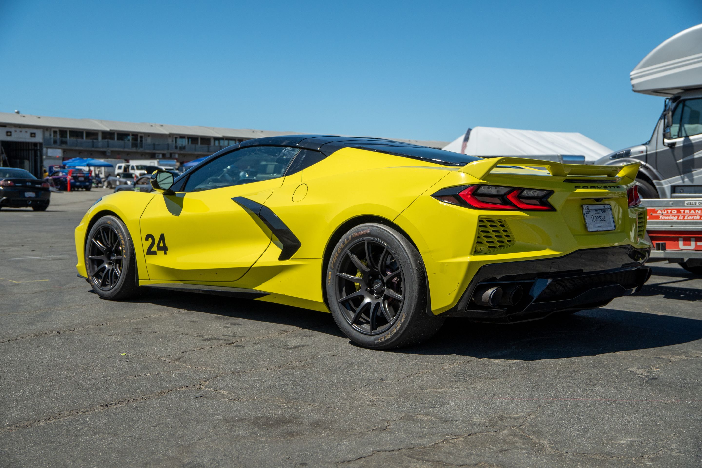 Yellow Chevrolet C8 Corvette Stingray/Z51 with 18"/19" SM-10 Apex wheels in Satin Black
