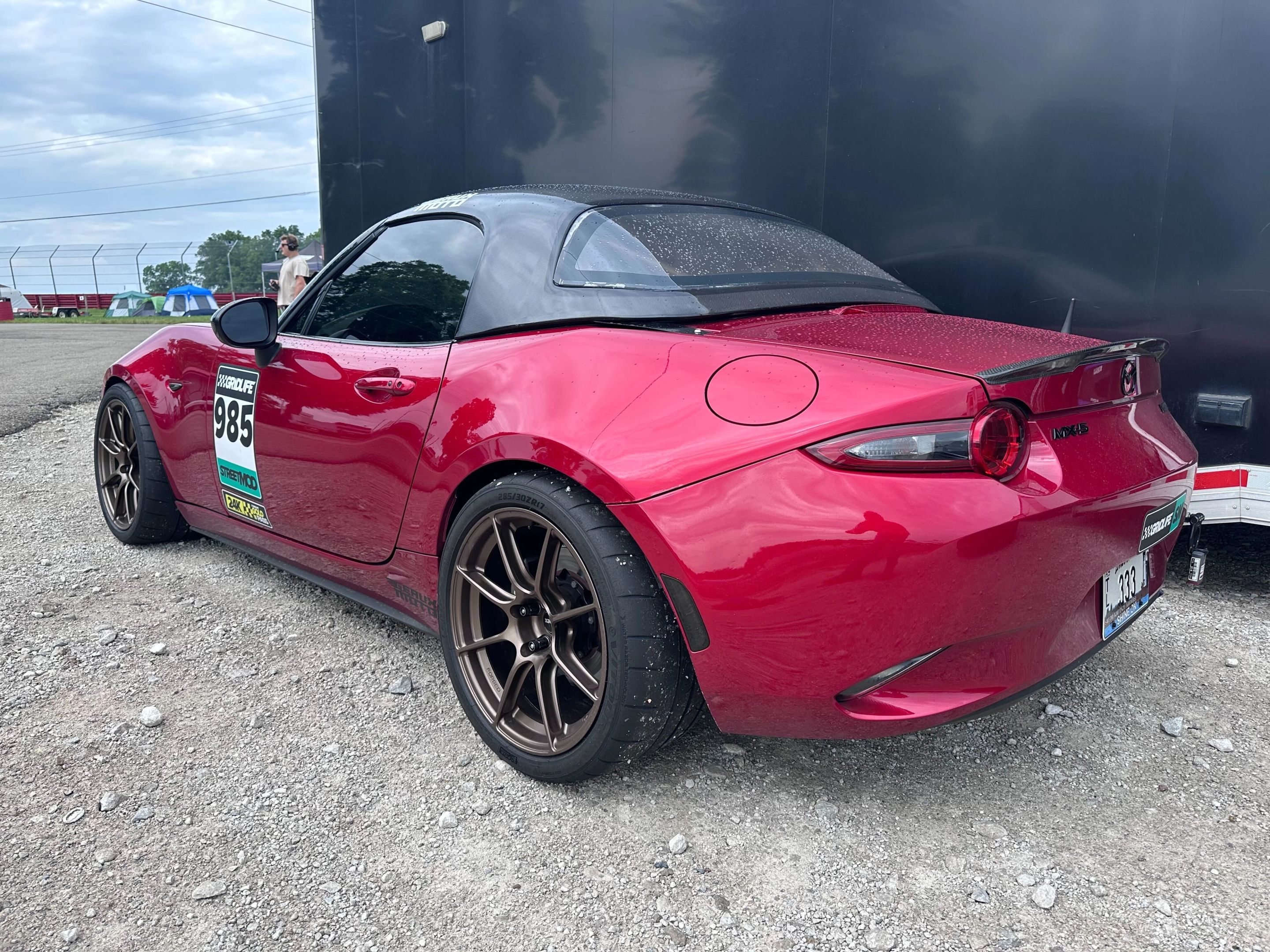 Red Mazda ND MX-5 Miata with 17" SM-8RS Apex wheels in Satin Bronze
