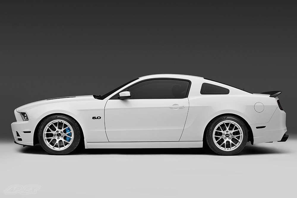 White Ford S197 Mustang GT with 18" EC-7 Apex wheels in Race Silver