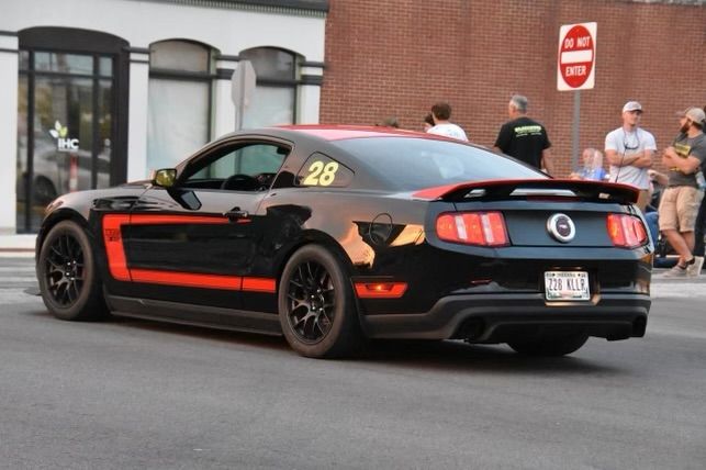 Black Ford S197 Mustang Boss 302 with 18" EC-7 Apex wheels in Satin Black
