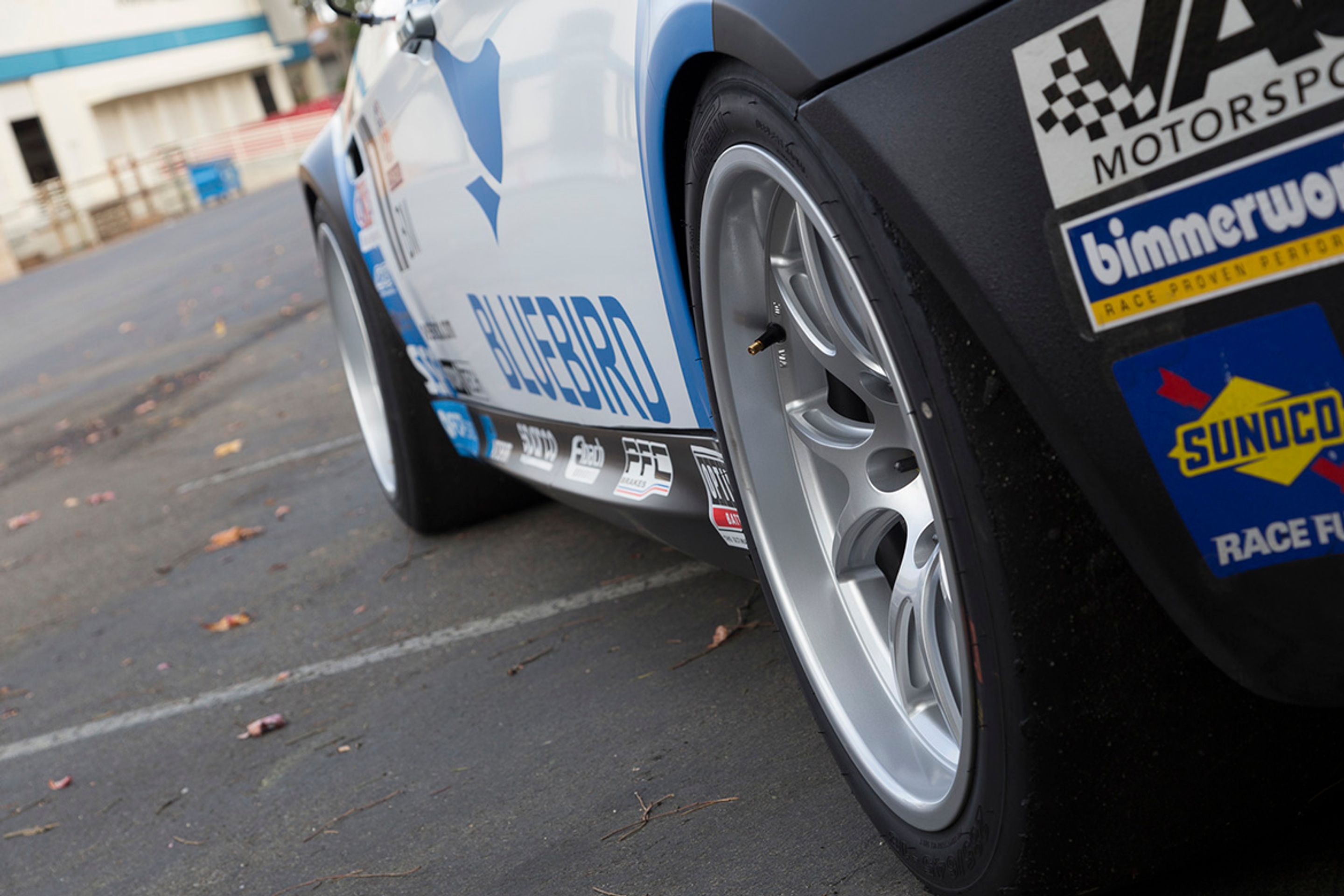 White BMW E90 Sedan M3 with 18" FL-5 Apex wheels in Race Silver
