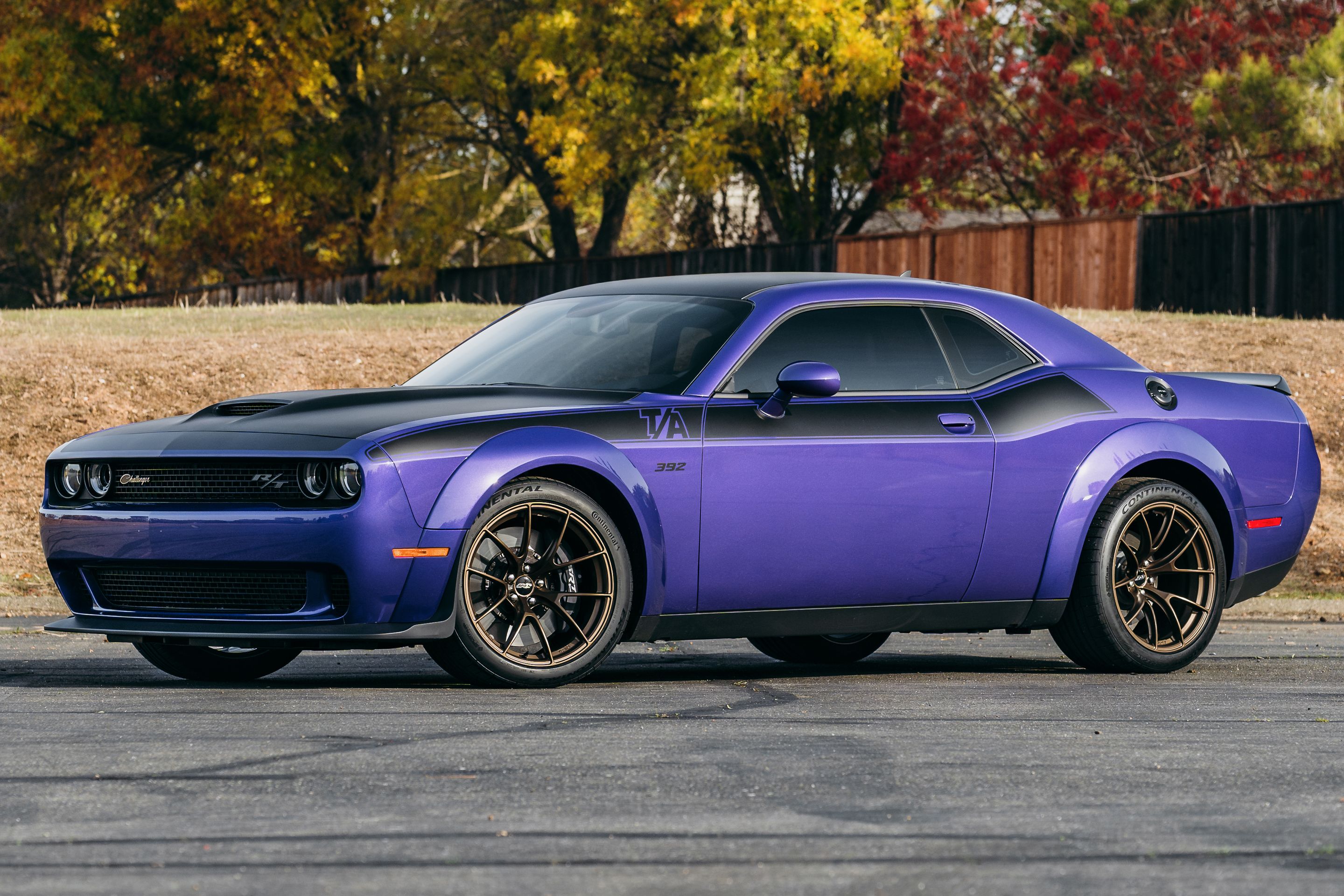 Purple Dodge Challenger R/T Scat Pack Widebody with 20" VS-5RS Apex wheels in Satin Bronze