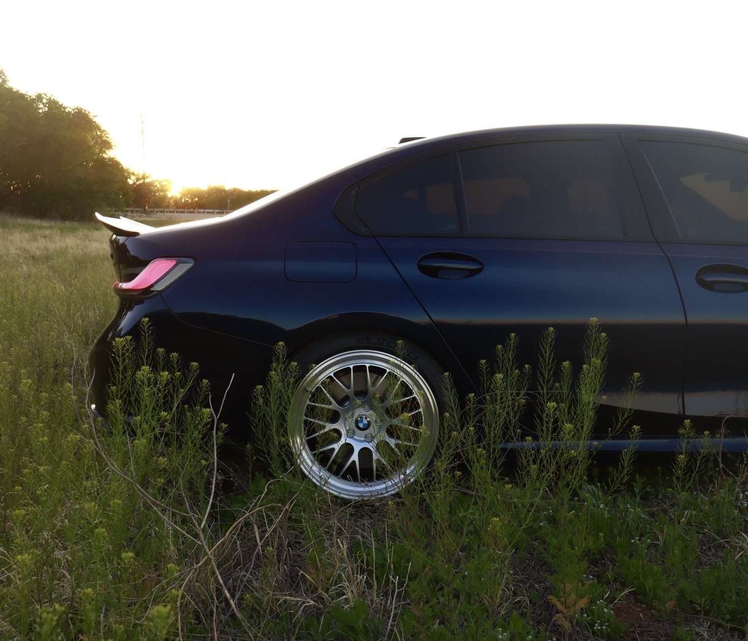 Black BMW G20 Sedan 3 Series with 19" ML-10RT Apex wheels in Machined Lip Race Silver