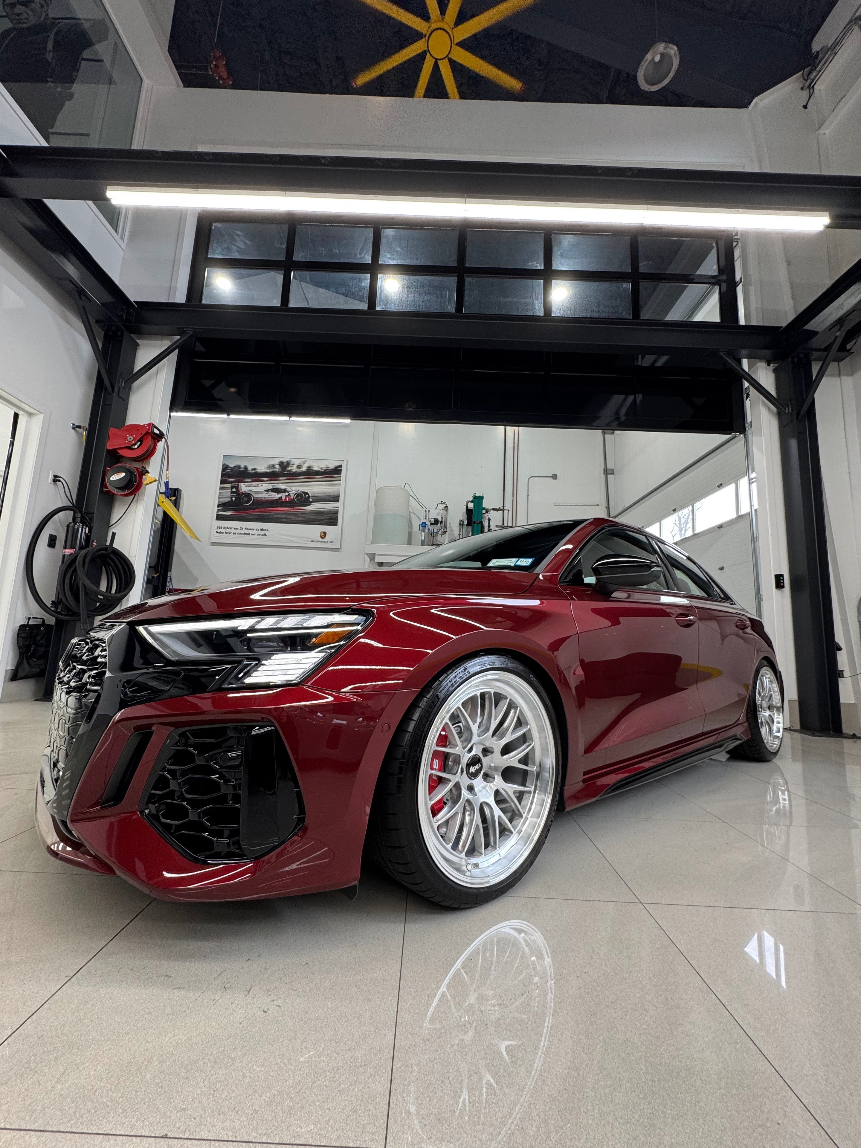 Red Audi 8Y RS 3 with 19" ML-10RT Apex wheels in Machined Lip Brushed Clear