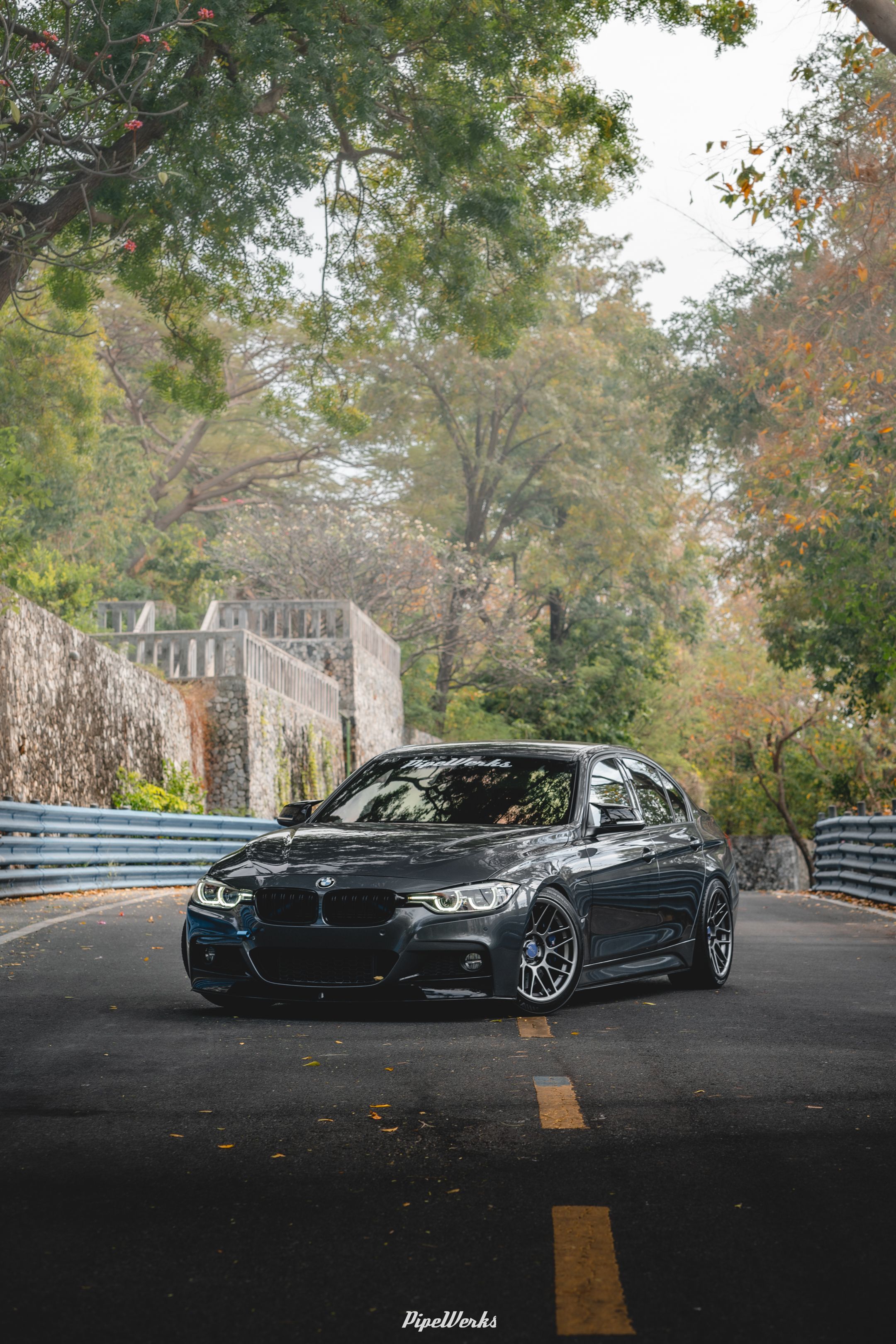 Grey BMW F30 Sedan 3 Series with 18" ARC-8 Apex wheels in Hyper Black
