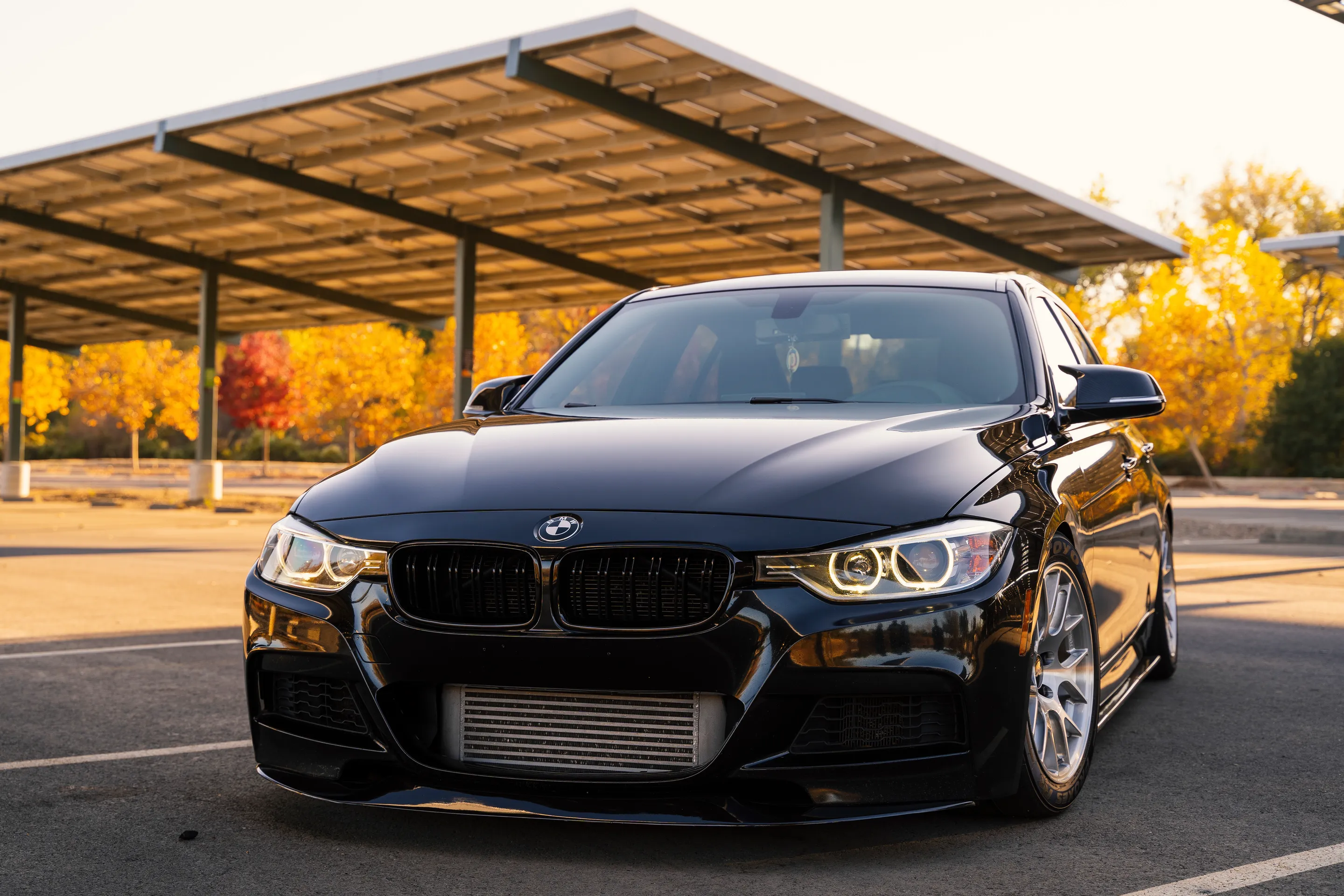 Black BMW F30 Sedan 3 Series with 17" EC-7R Apex wheels in Brushed Clear