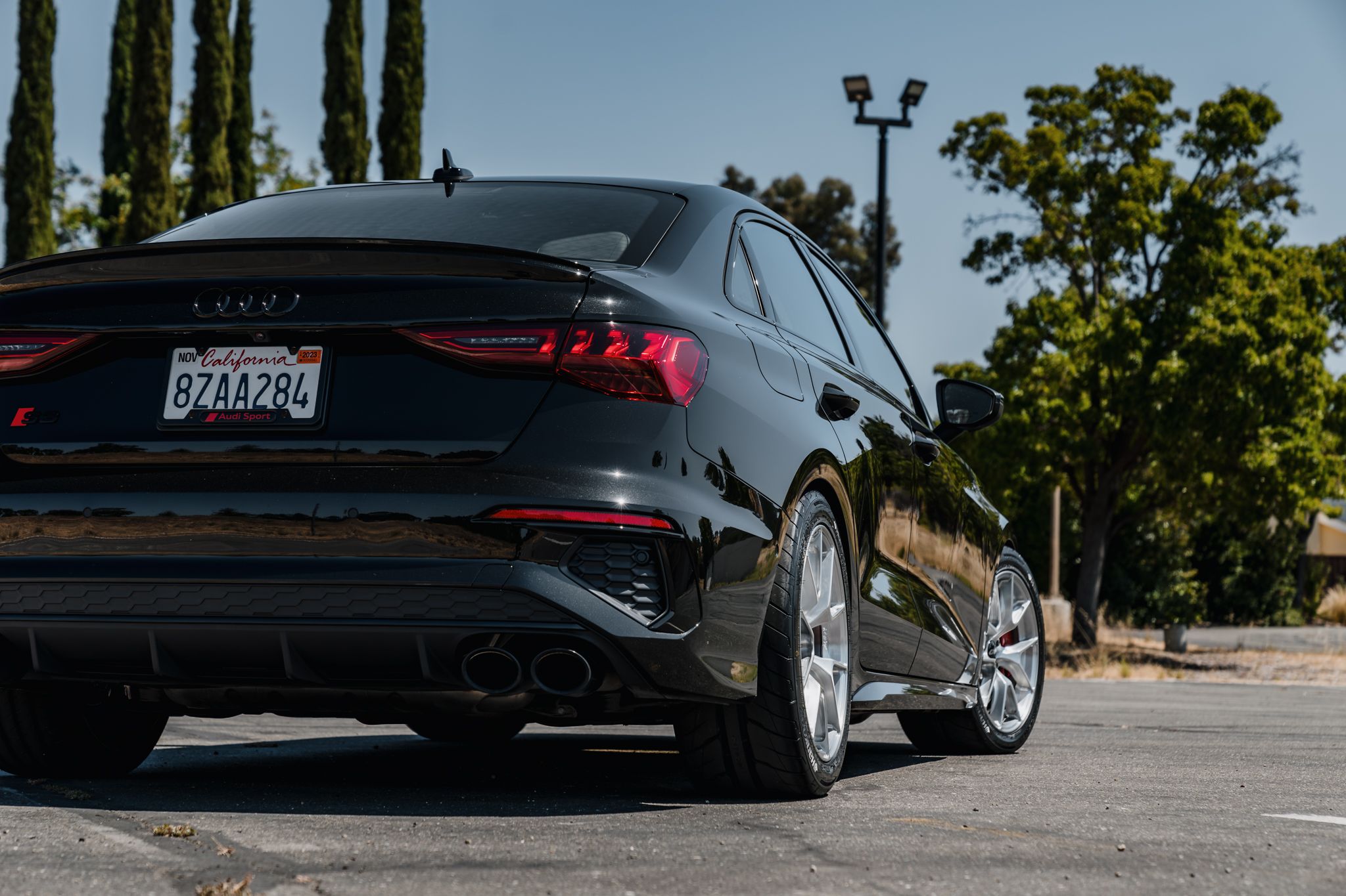 Black Audi 8Y S3 with 17" VS-5RS Apex wheels in Brushed Clear