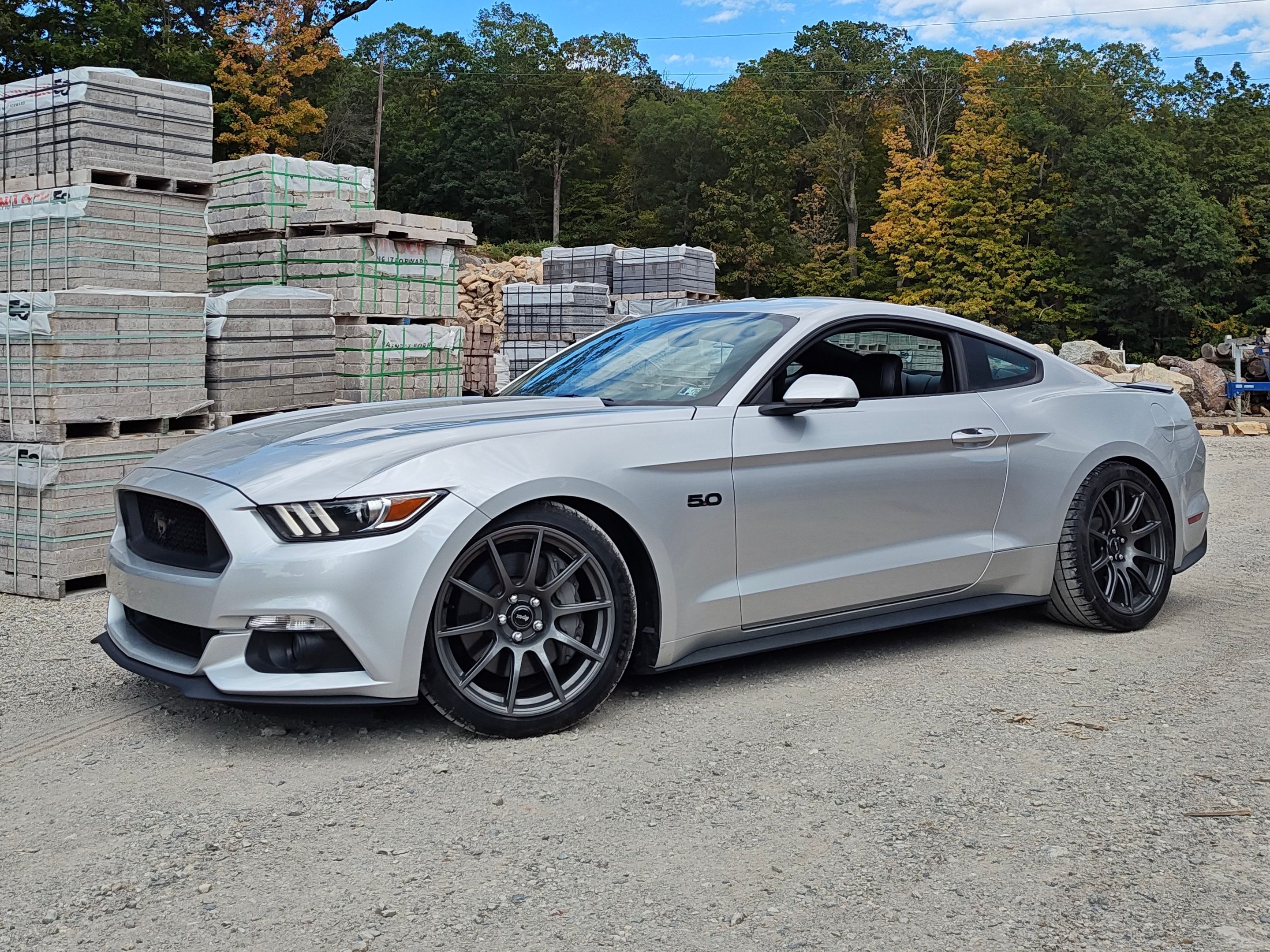 Silver Ford S550 Mustang GT with 19" SM-10 Apex wheels in Race Silver