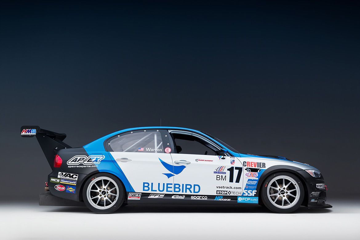 White BMW E90 Sedan M3 with 18" FL-5 Apex wheels in Race Silver