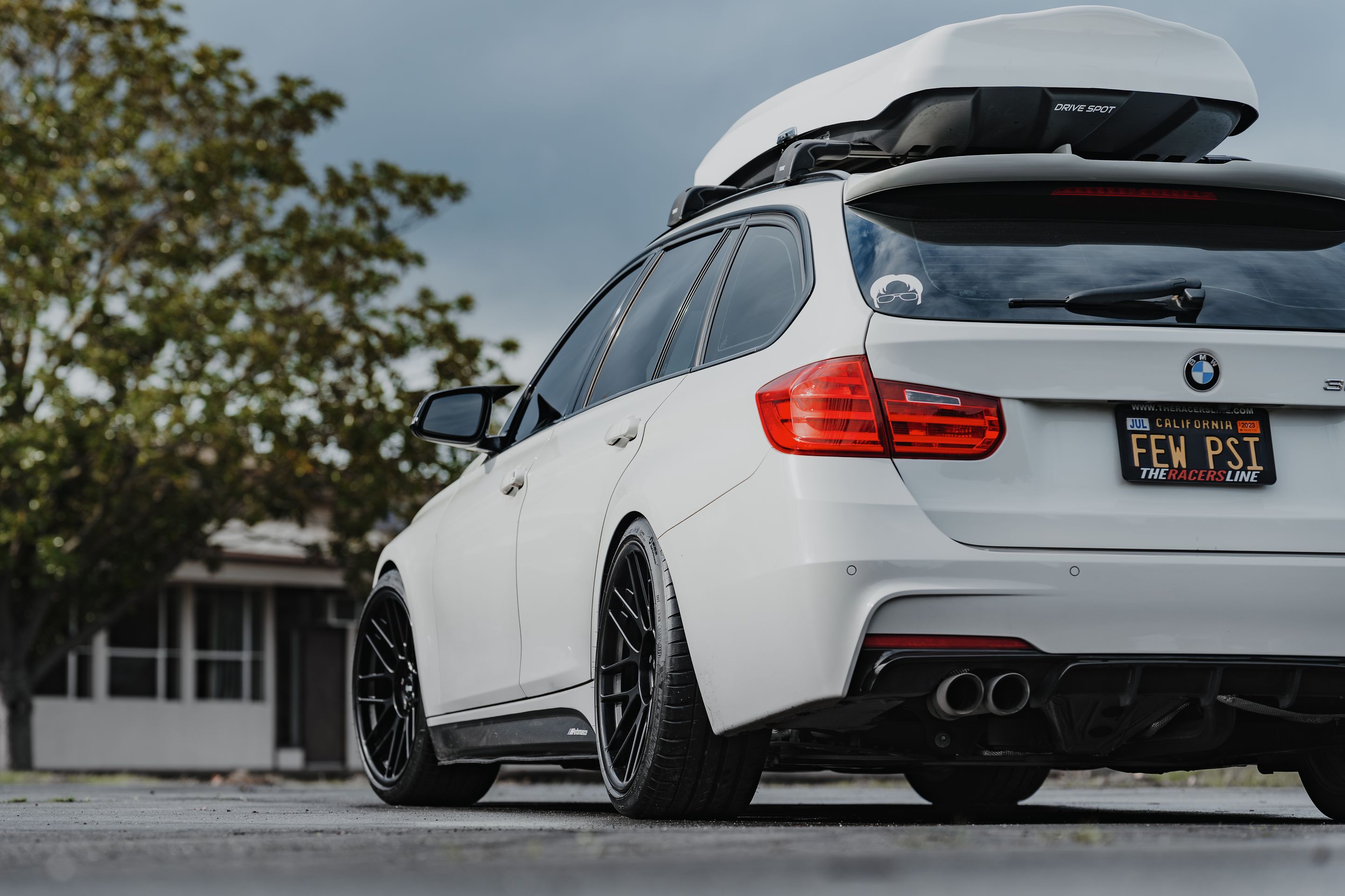 White BMW F31 Wagon 3 Series with 19" ARC-8RT Apex wheels in Satin Black