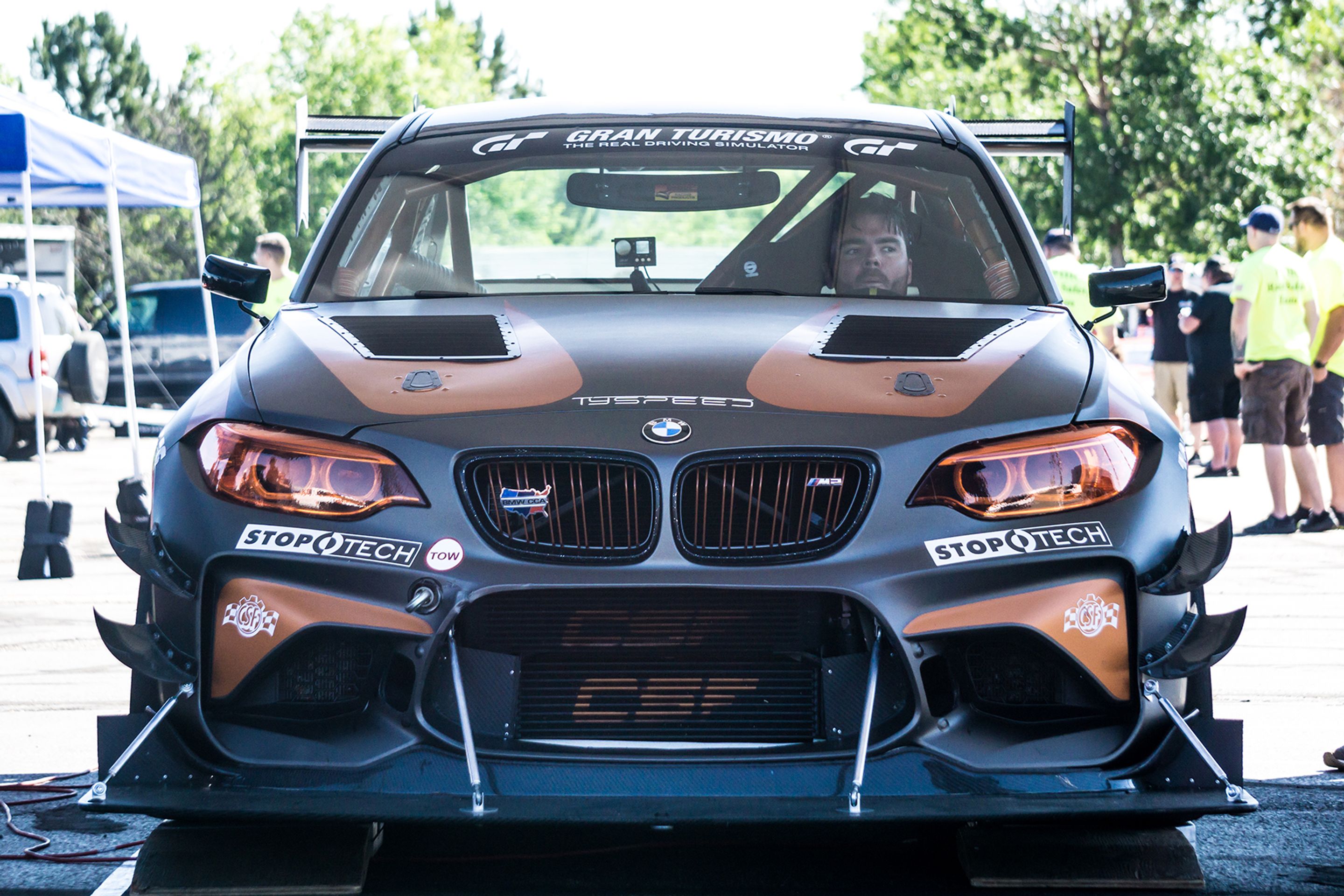 Grey BMW F87 M2 with 18" FL-5 Apex wheels in Satin Black