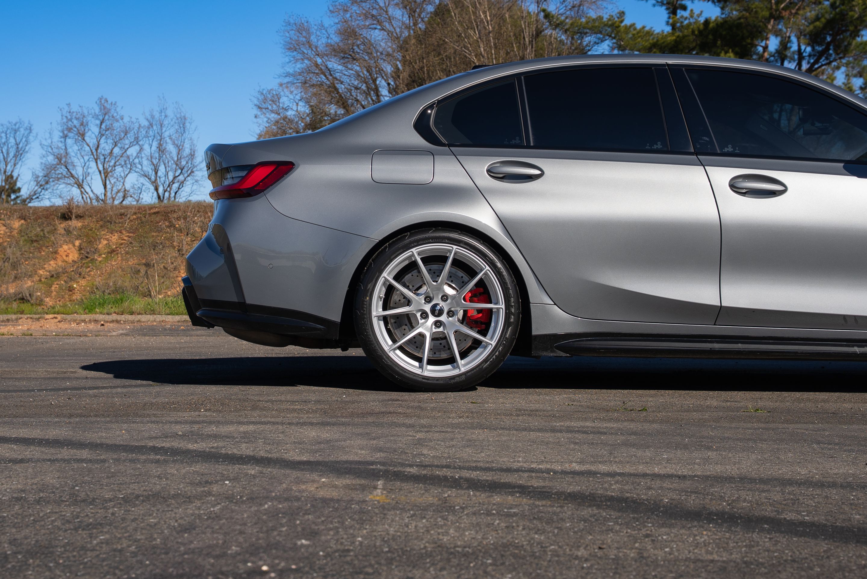 Grey BMW G80 M3 with 19" VS-5 Apex wheels in Race Silver
