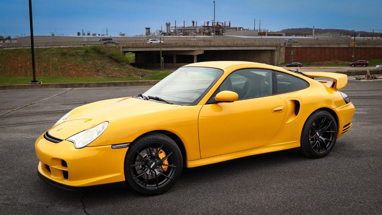 Yellow Porsche 911 996 Turbo with 18" VS-5RS Apex wheels in Satin Black