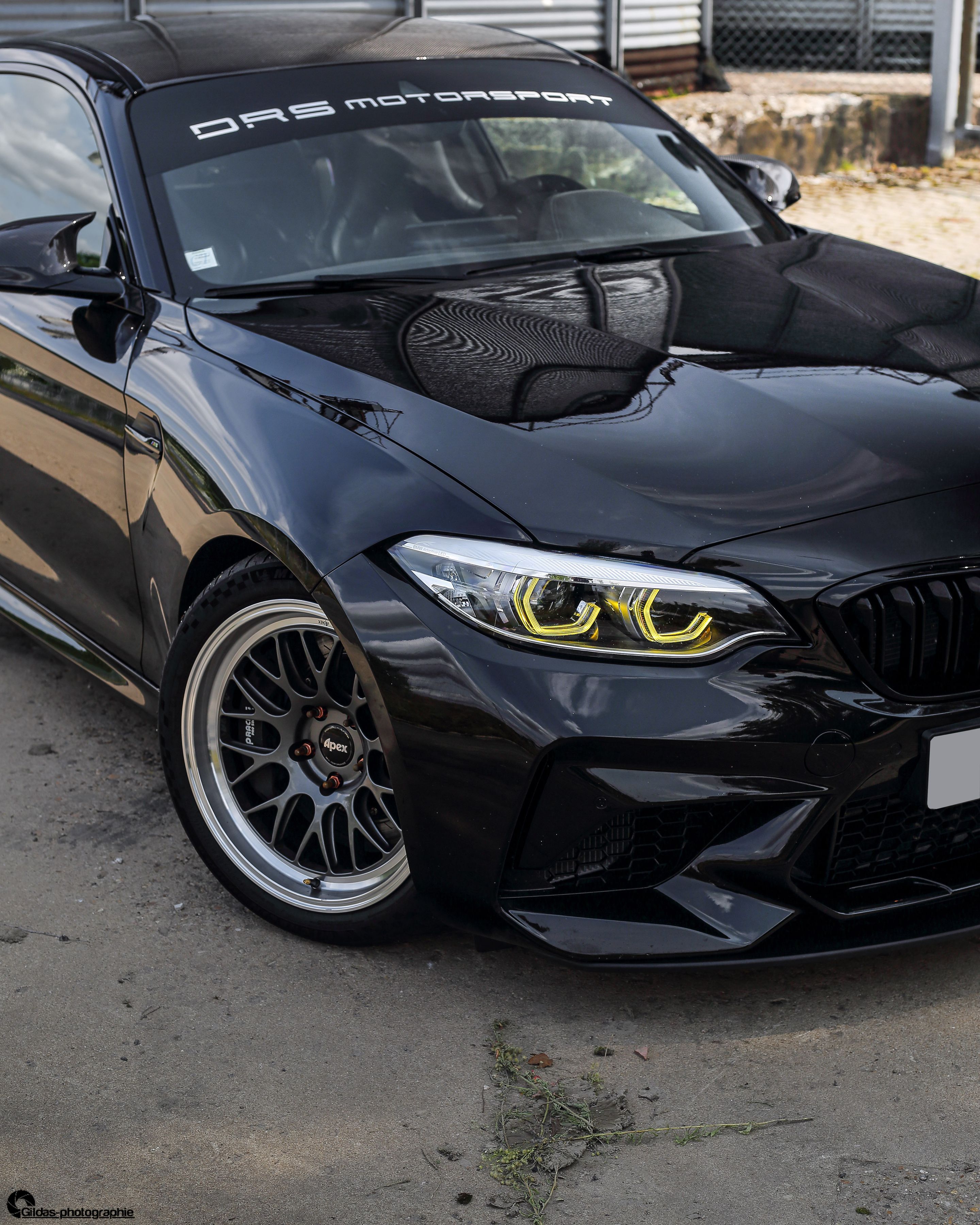 Black BMW F87 M2 with 18" ML-10RT Apex wheels in Machined Lip Anthracite