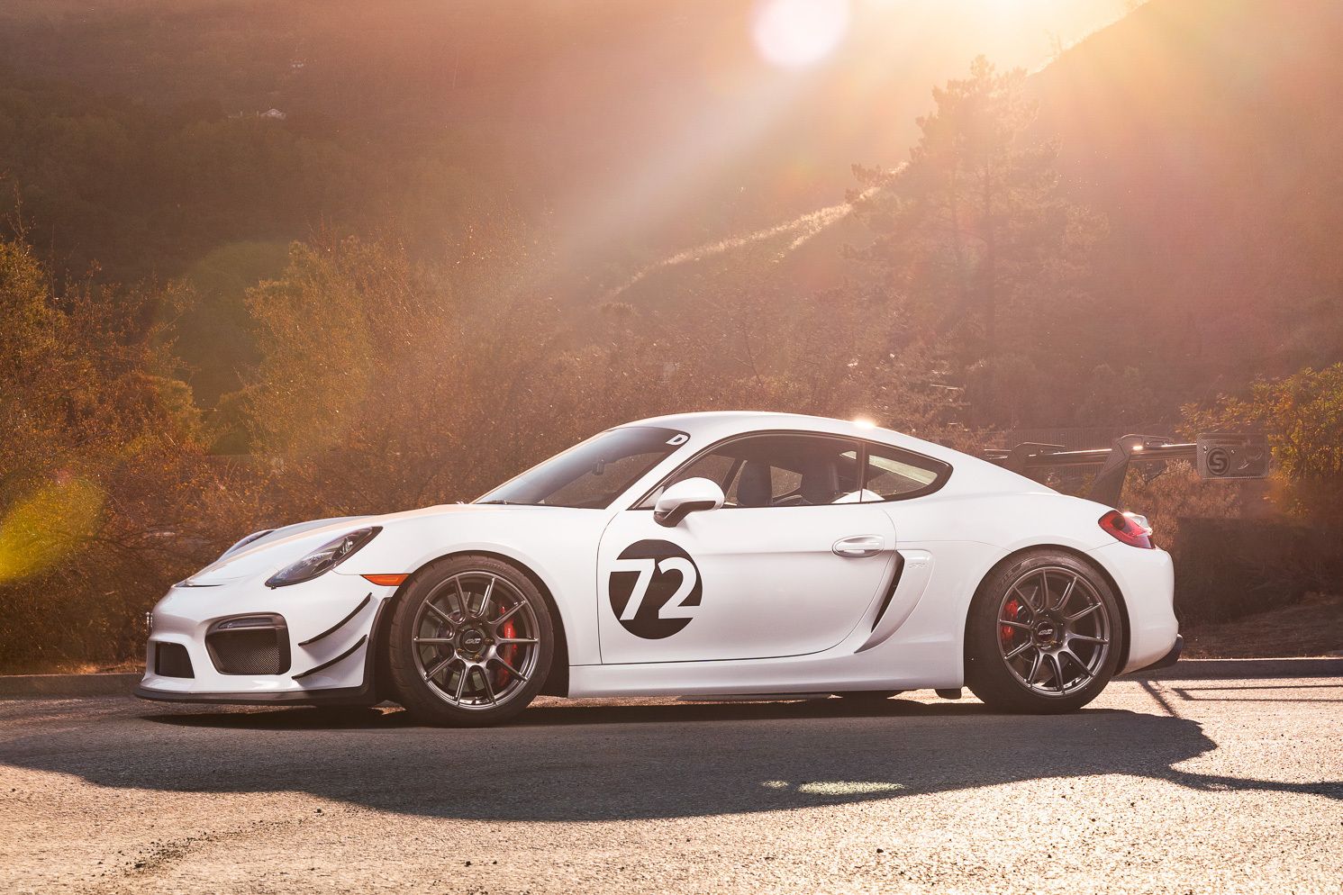 White Porsche 981 Cayman GT4 with 19" SM-10 Apex wheels in Anthracite