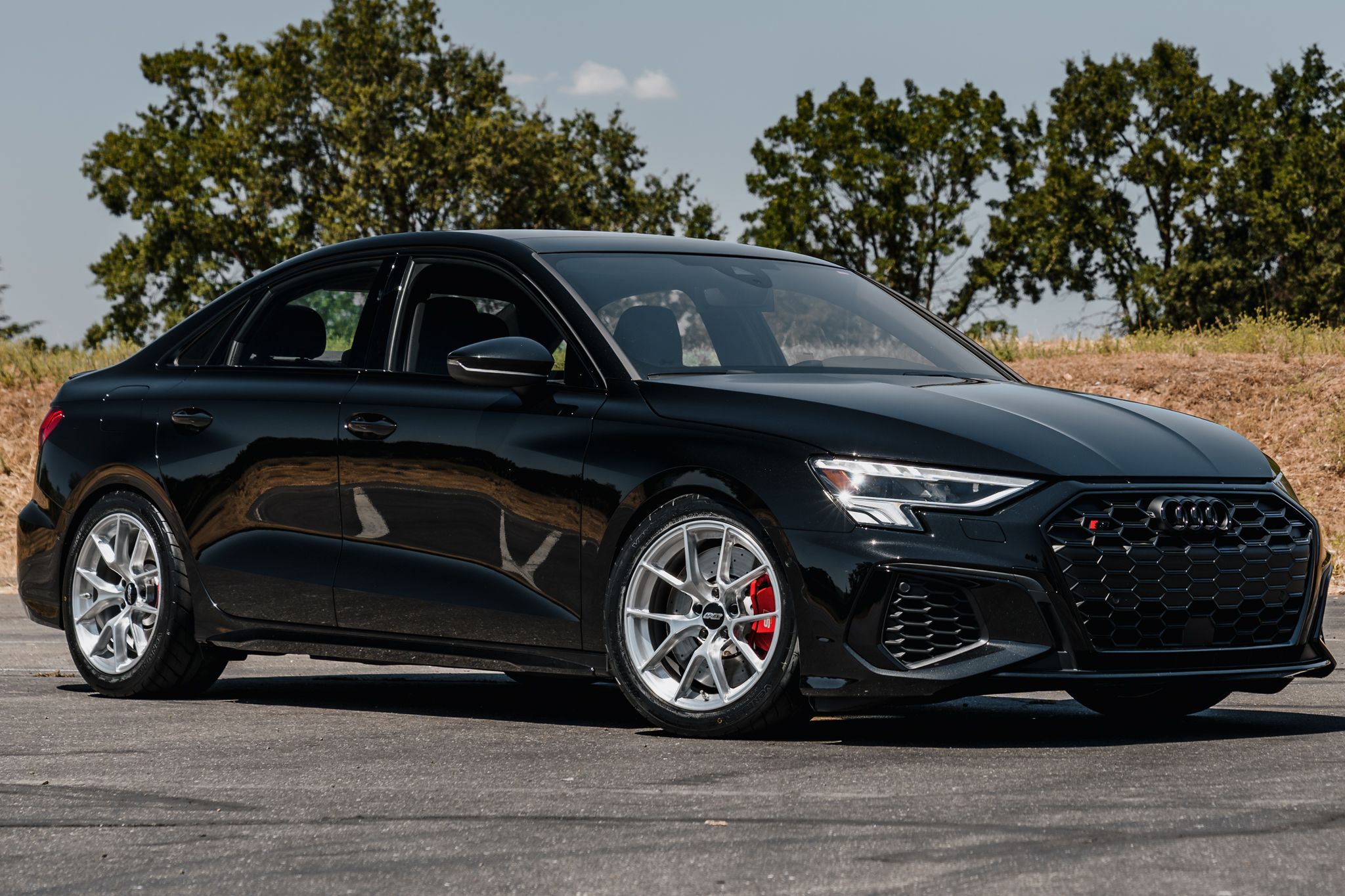 Black Audi 8Y S3 with 17" VS-5RS Apex wheels in Brushed Clear