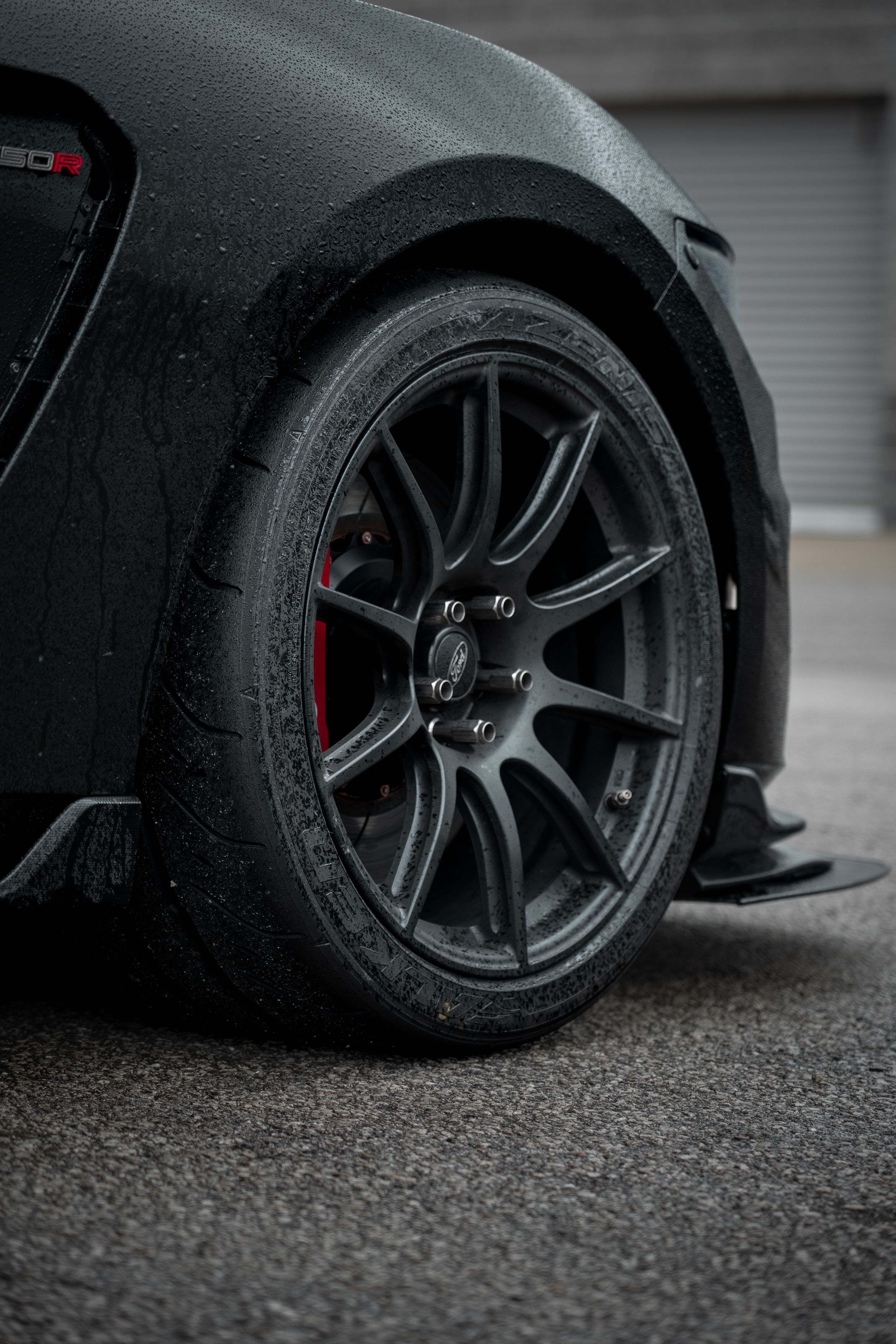 Black Ford S550 Mustang GT350R with 19" SM-10 Apex wheels in Satin Black