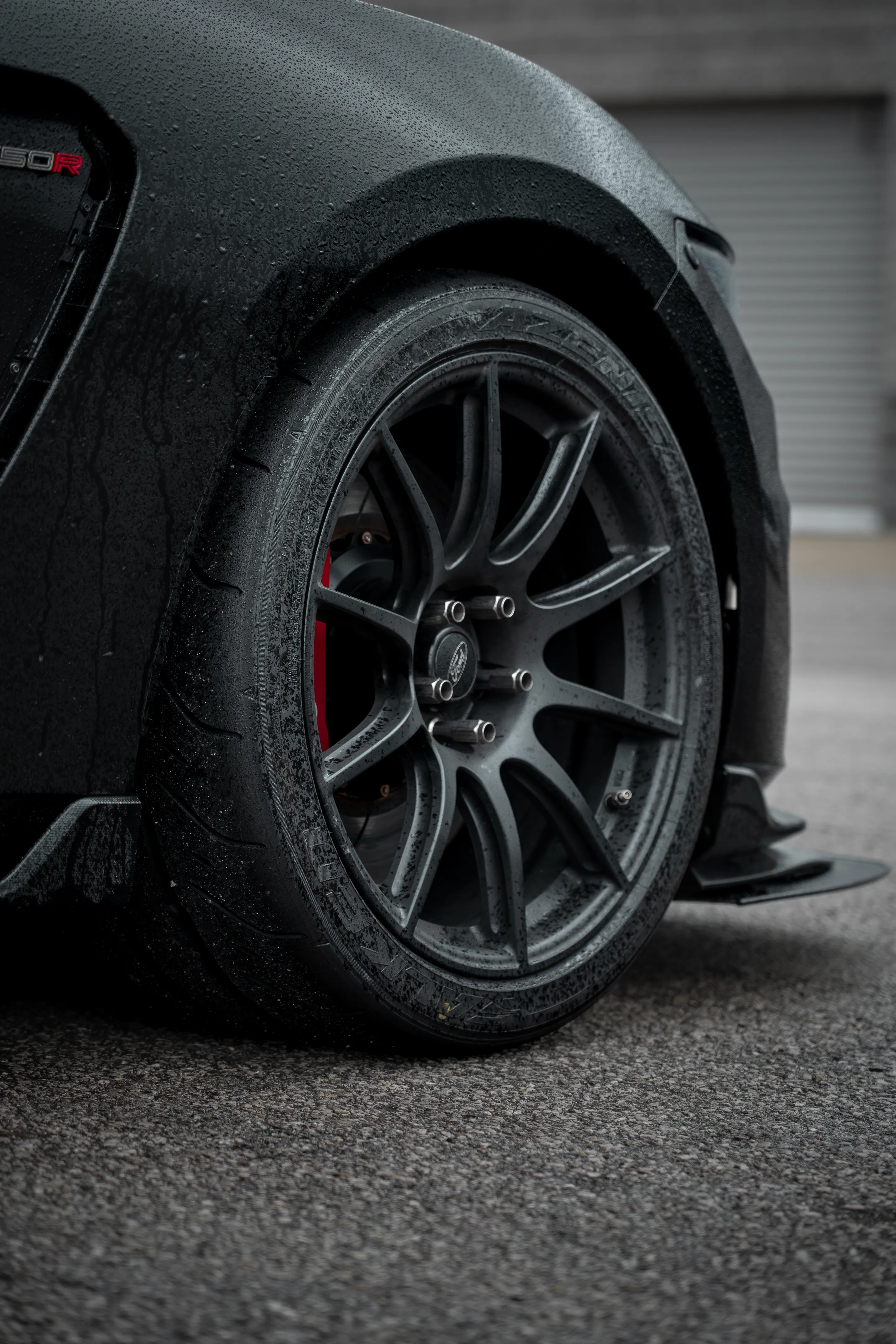 Black Ford S550 Mustang GT350R with 19" SM-10 Apex wheels in Satin Black
