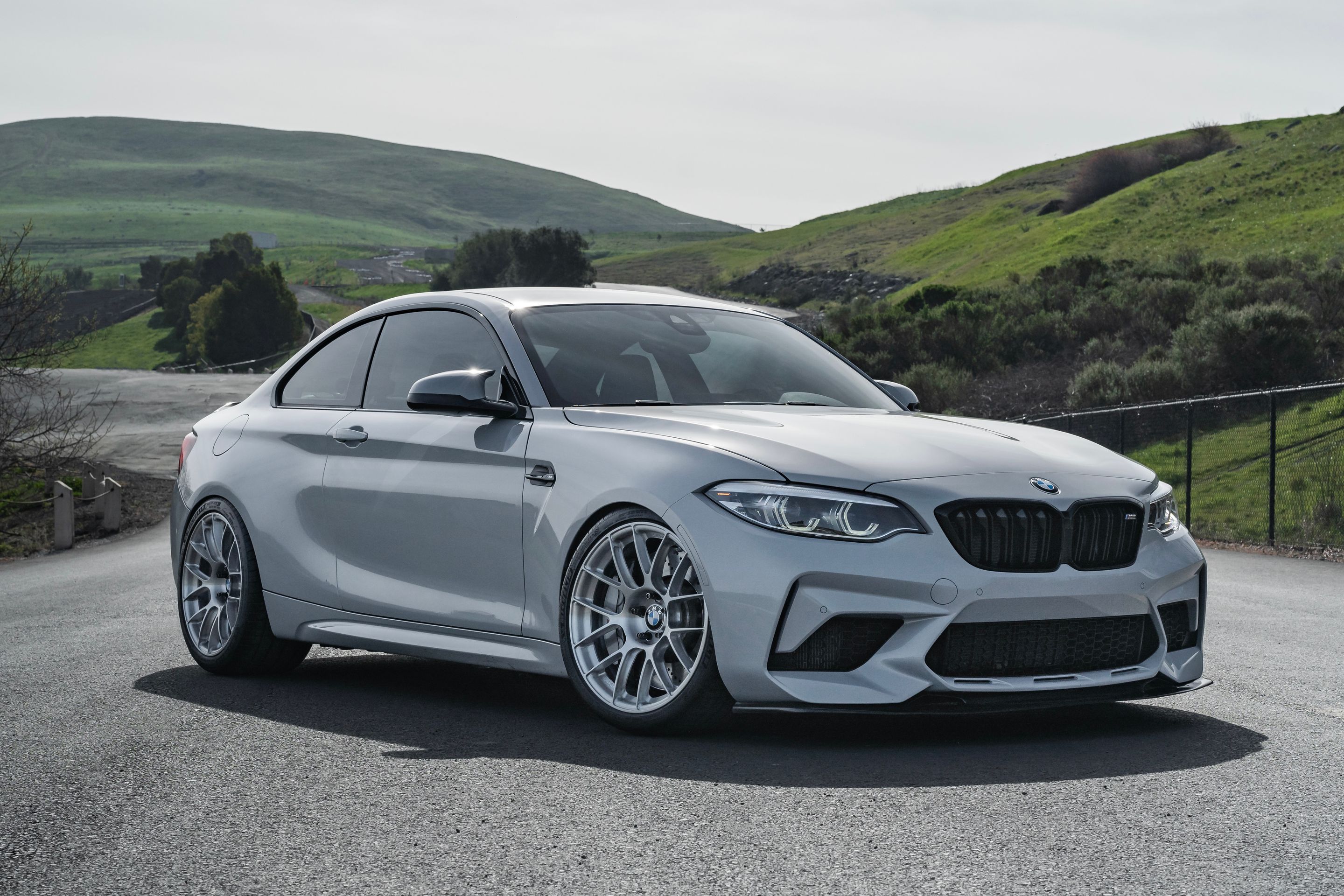 Silver BMW F87 M2 with 19" EC-7RS Apex wheels in Brushed Clear
