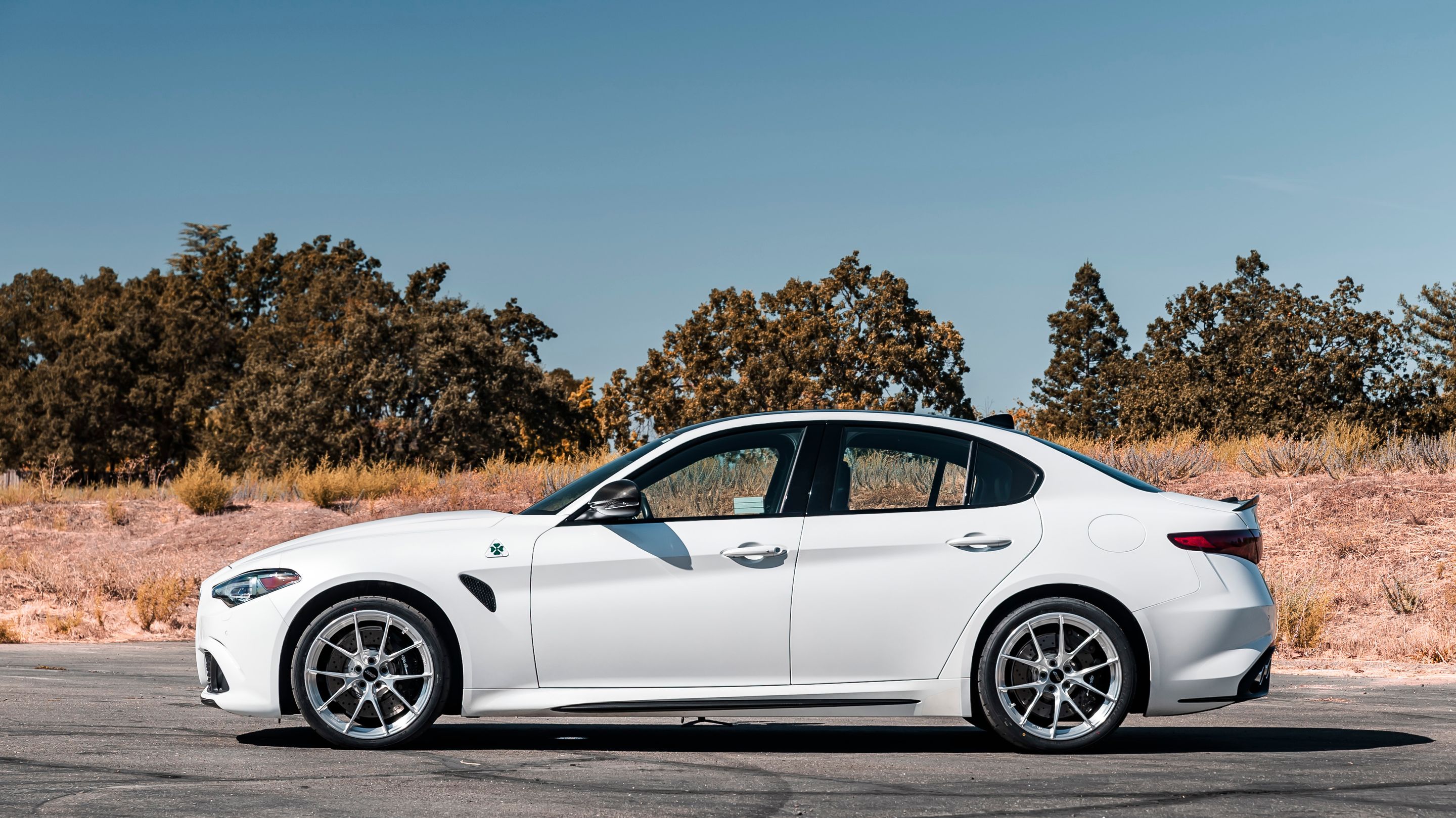 White Alfa Romeo Giulia Quadrifoglio with 19" VS-5RS Apex wheels in Brushed Clear