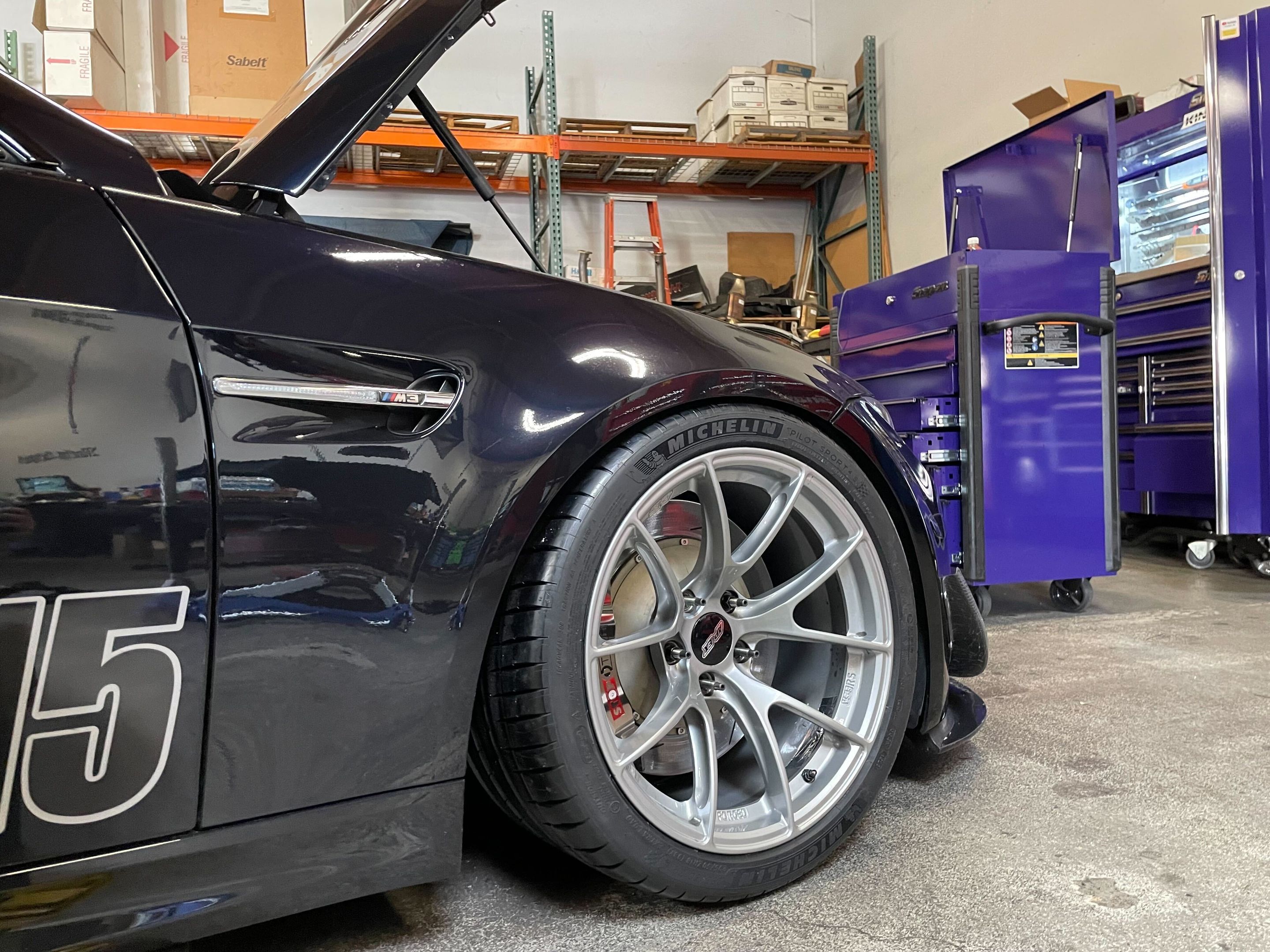Blue BMW E92 Coupe M3 with 18" VS-5RS Apex wheels in Custom Finish