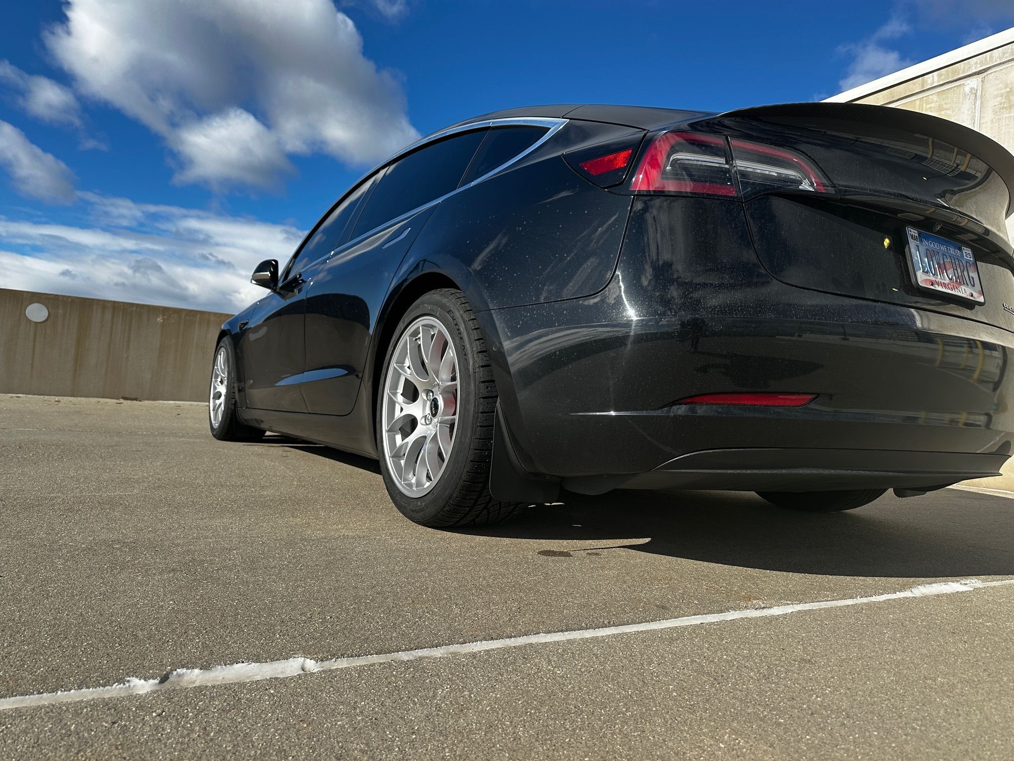 Black Tesla Model 3 with 18" EC-7 Apex wheels in Race Silver