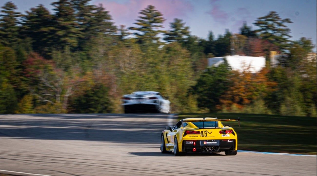 Yellow Chevrolet C7 Corvette Grand Sport with 18" VS-5RS Apex wheels in Brushed Clear