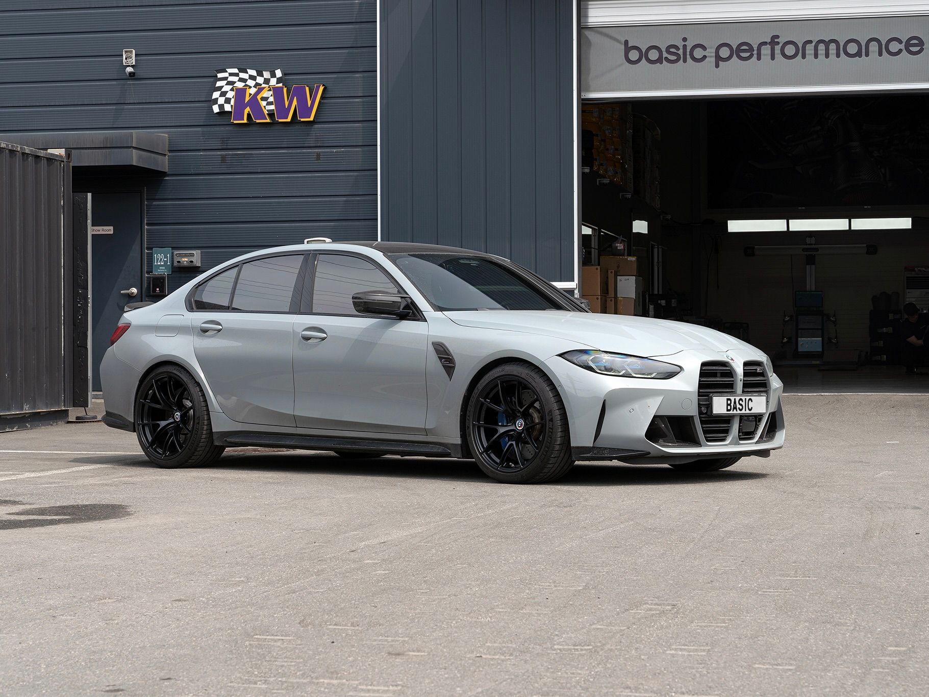 Grey BMW G80 M3 with 19"/20" VS-5RS Apex wheels in Satin Black