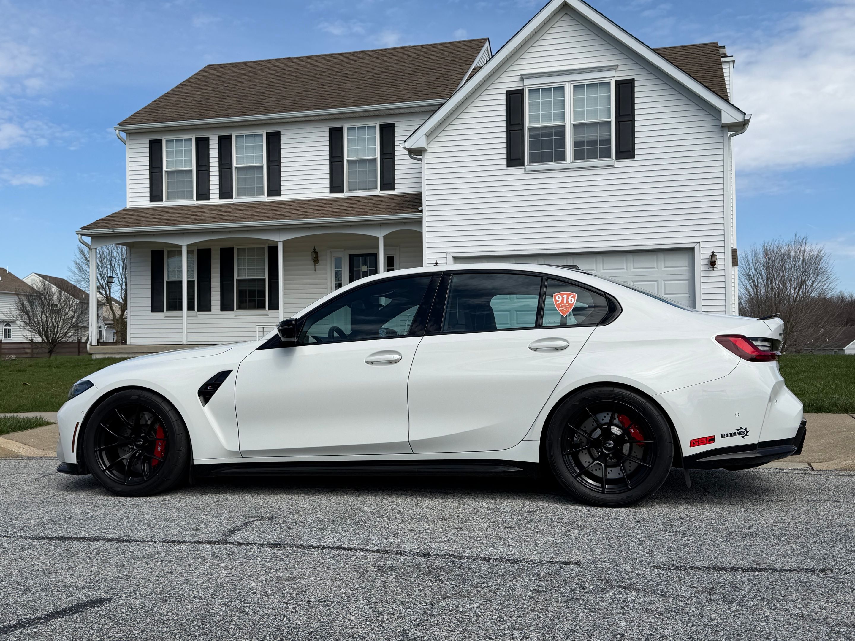 White BMW G80 M3 with 18" VS-5RS Apex wheels in Satin Black