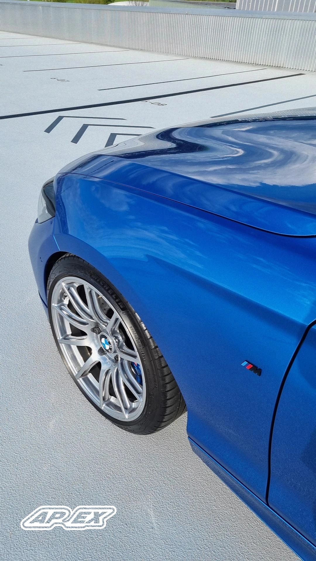 Blue BMW F20 Hatchback 1 Series with 18" SM-10 Apex wheels in Custom Finish