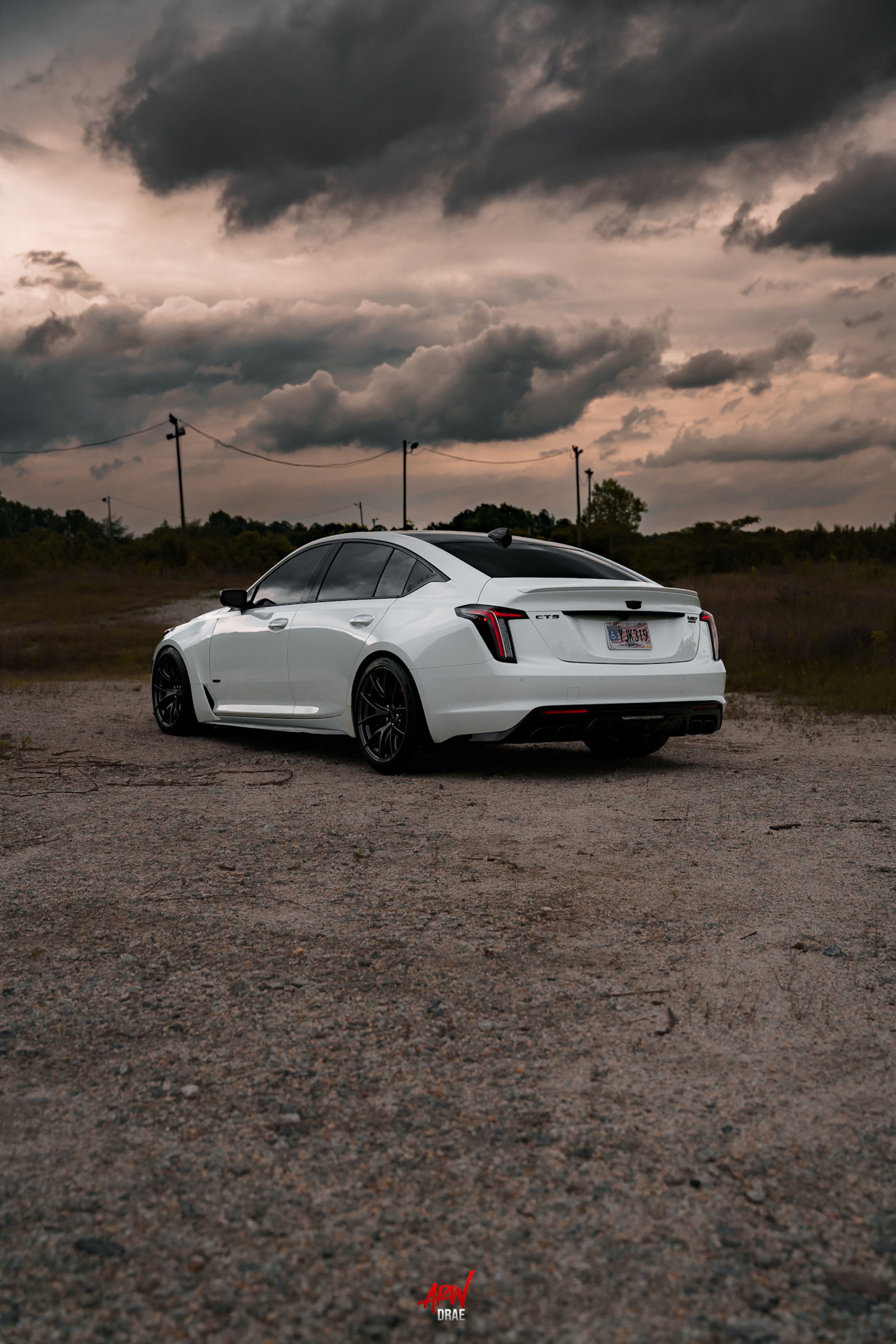White Cadillac CT5-V Blackwing with 19" VS-5RS Apex wheels in Anthracite